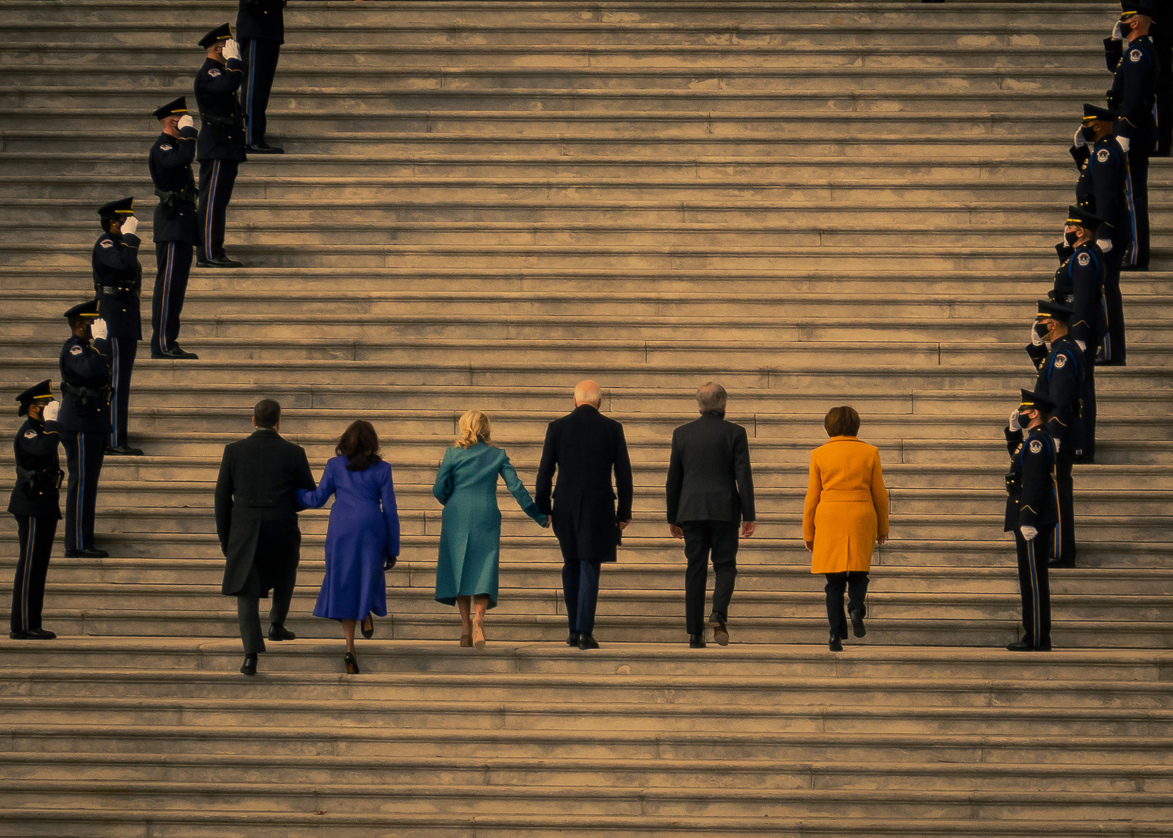 President-elect Joe Biden and Vice President-elect Kamala Harris arrive at the East Front steps of the U.S. Capitol prior the 2021 Presidential Inauguration.