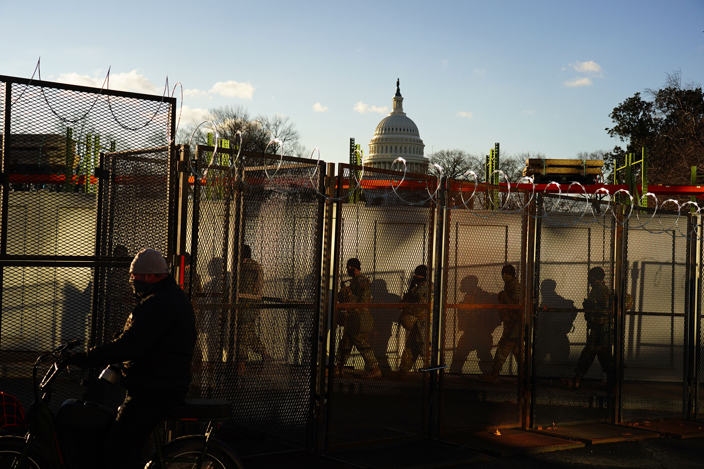 Security and fencing in front of the U.S. Capitol building prior to the start inauguration. (Marcus Yam—Los Angeles Times/Polaris)