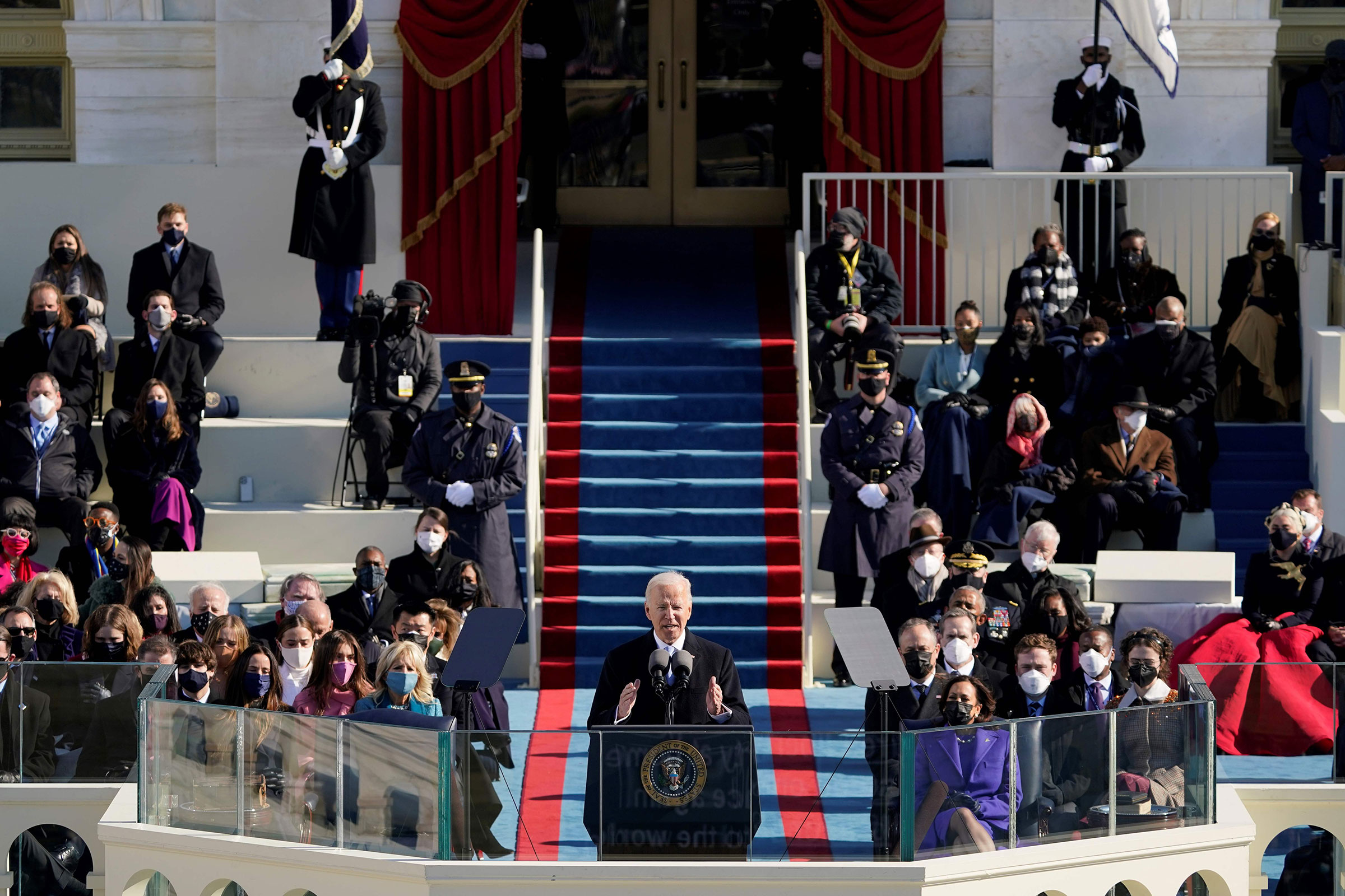 President Joe Biden delivers his inauguration speech after being sworn in as the 46th President of the United States in Washington on Jan. 20, 2021.