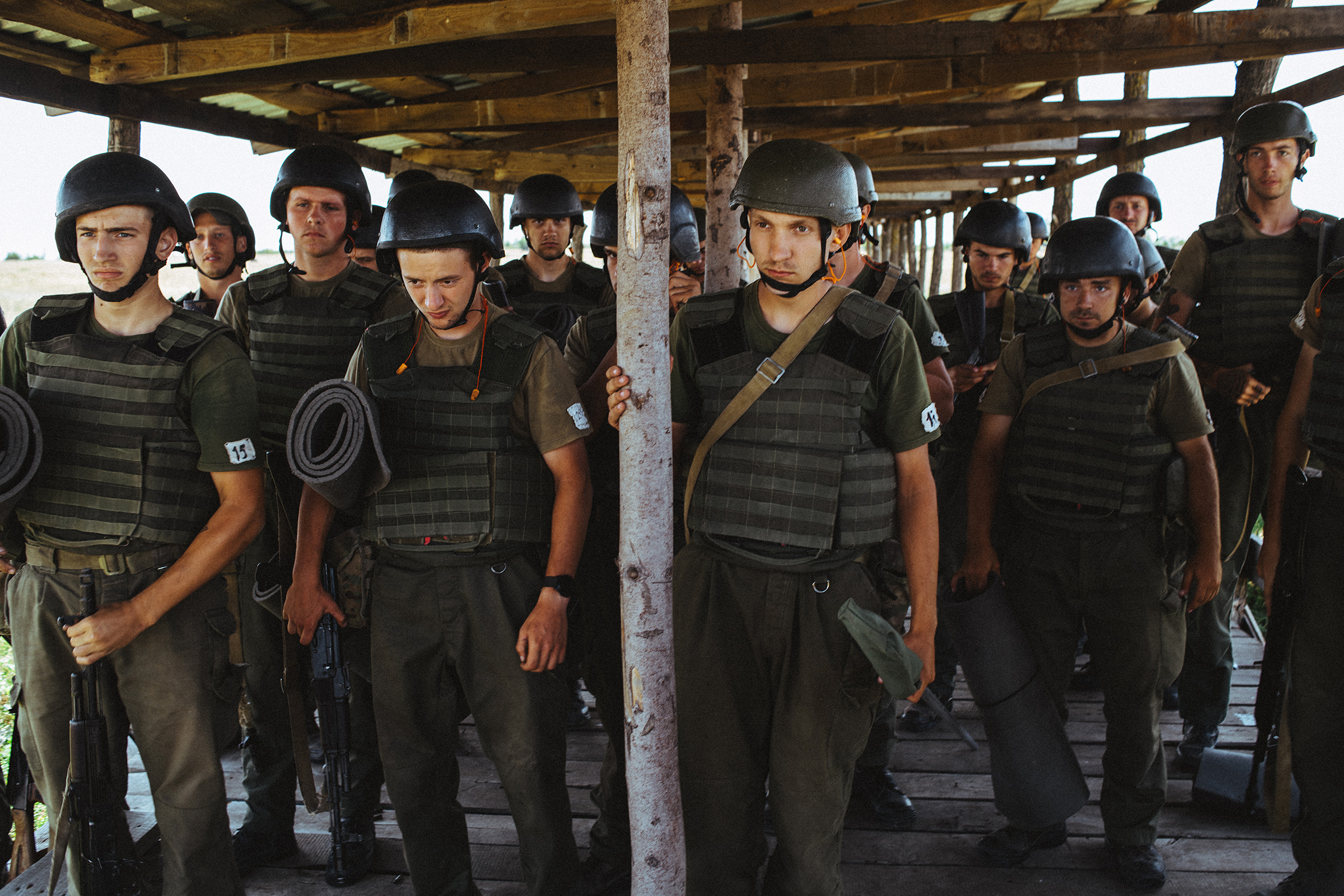 New recruits take part in basic training at one of Azov's bases near the frontline city of Mariupol in eastern Ukraine in August 2019.