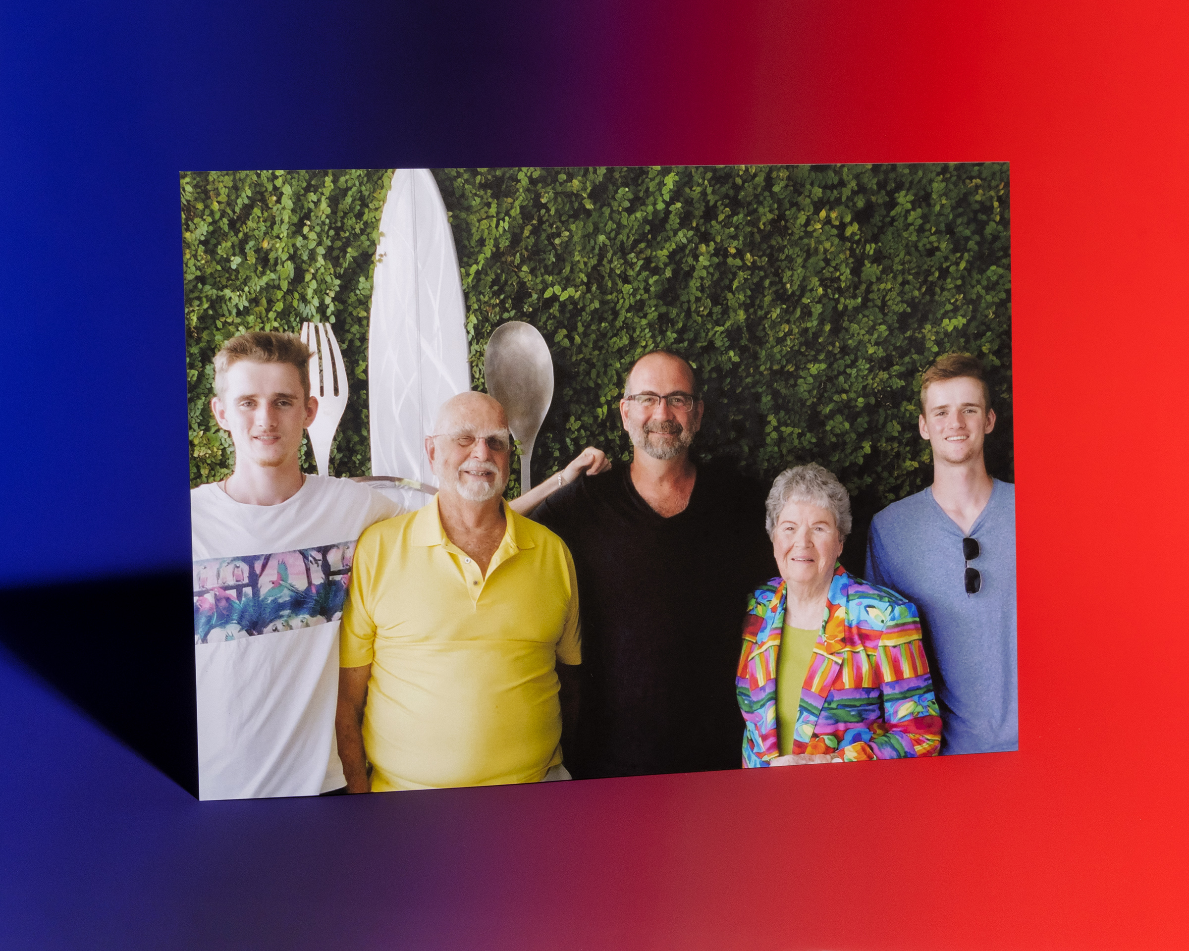Paul Groen, center, flanked by his parents, Paul and Maxine, and his twin sons in Florida in 2019 (Photo-Illustration by Ben Alper for TIME; Photo courtesy Paul Goodwin-Groen)