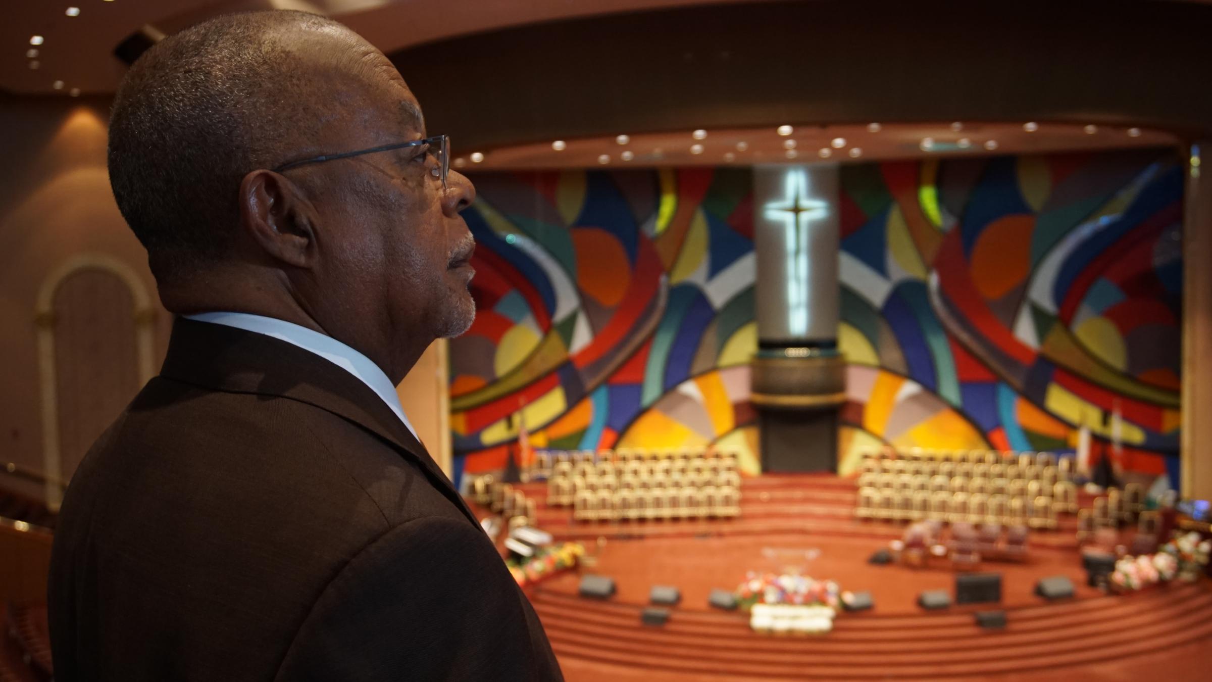 "The Black Church: This is Our Story, This is Our Song" premieres February 16 and 23, 2021 at 9/8c on PBS (check local listings) Caption: Host, Henry Louis Gates Jr., admires the mural at Church of God In Christ West AngelesCredit: Courtesy of McGee MediaFor editorial use only in conjunction with the direct publicity or promotion of this program for a period of three years from the program's original broadcast date, unless otherwise noted. No other rights are granted. All rights reserved.