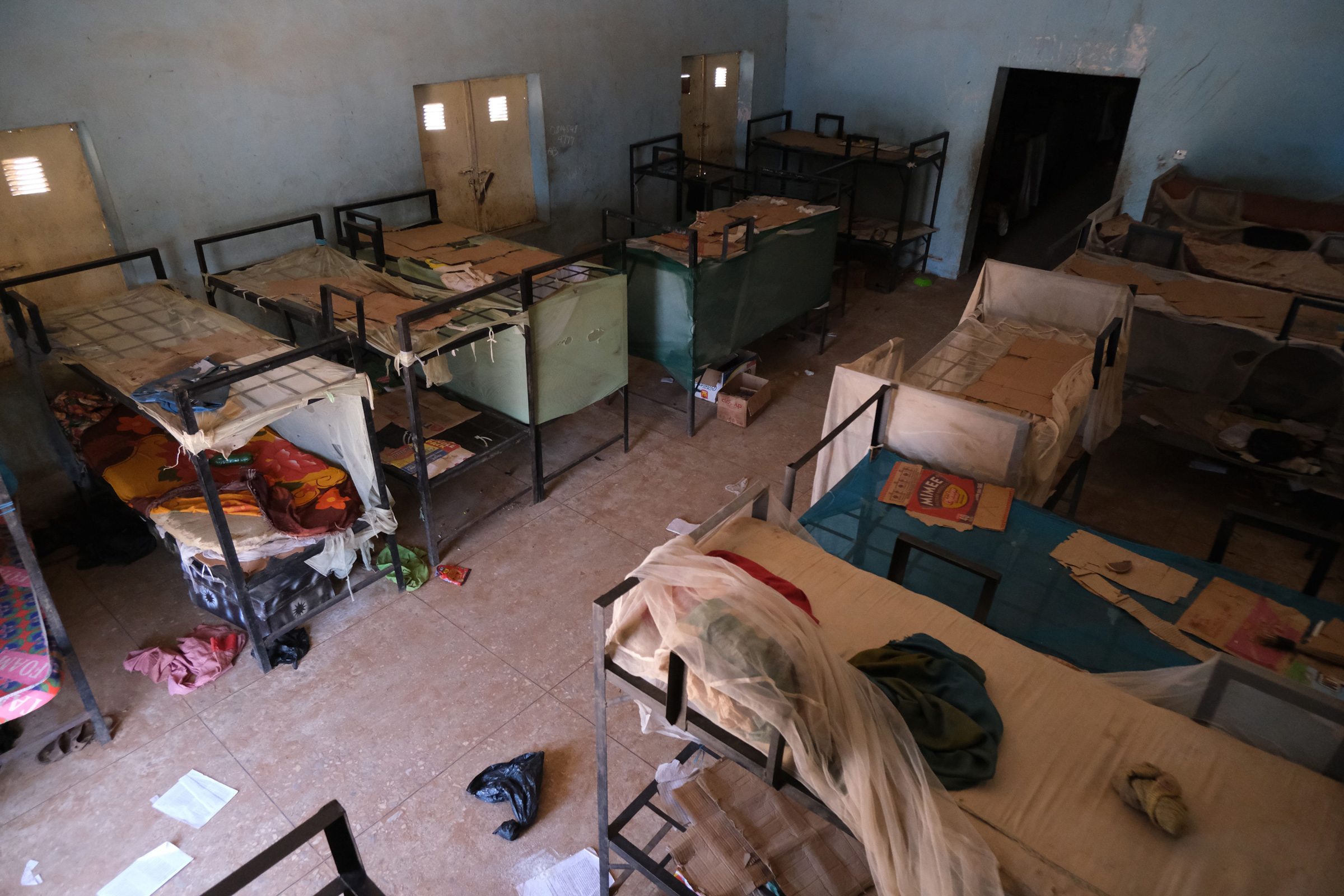 An empty dormitory full of schoolboys' items is seen after gunmen abducted students at the Government Science school in Kankara, Nigeria on Dec. 15, 2020.  (Kola Sulaimon—AFP/Getty Images)