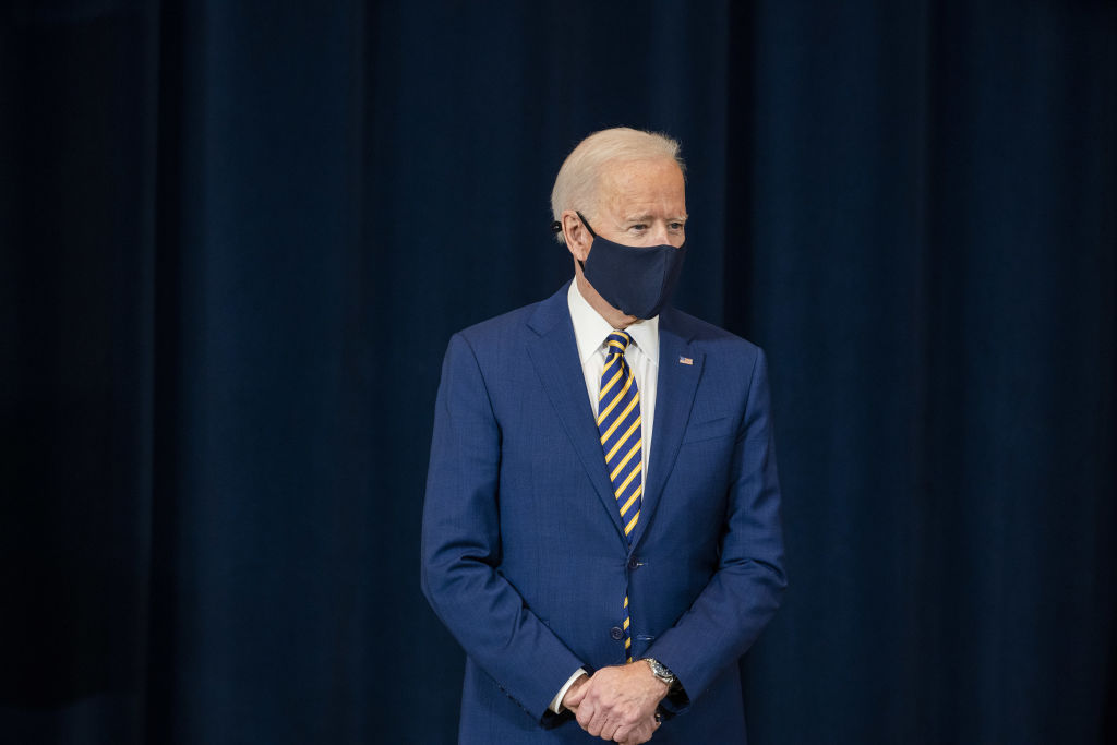 U.S. President Joe Biden wears a protective mask at the State Department in Washington, D.C., on Feb. 4, 2021.  (Jim Lo Scalzo—EPA/Bloomberg/Getty Images)