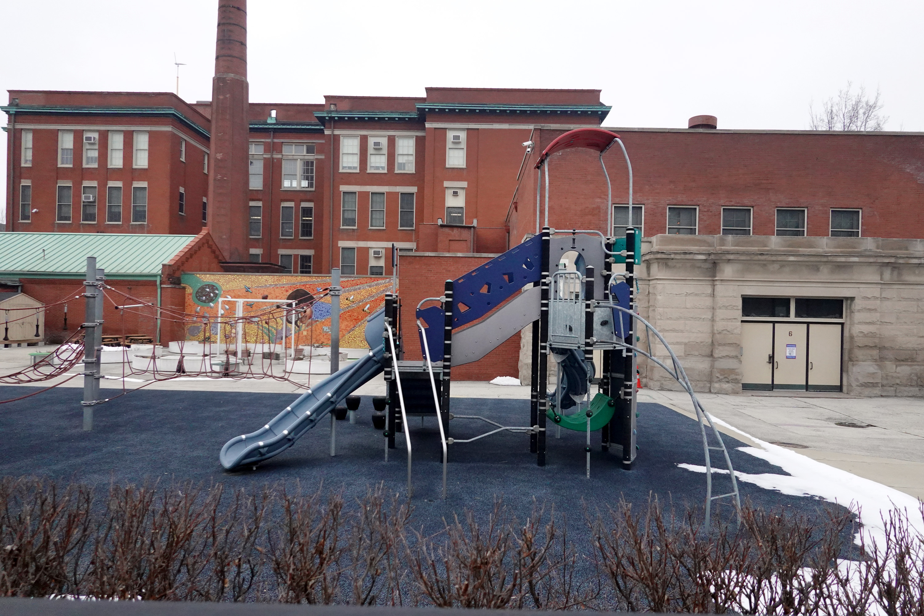 The playground was empty at Burr Elementary School in Chicago on Jan. 25, 2021, as the teachers' union and the city failed to reach agreement on the planned reopening of schools to in-person learning. (Scott Olson—Getty Images)