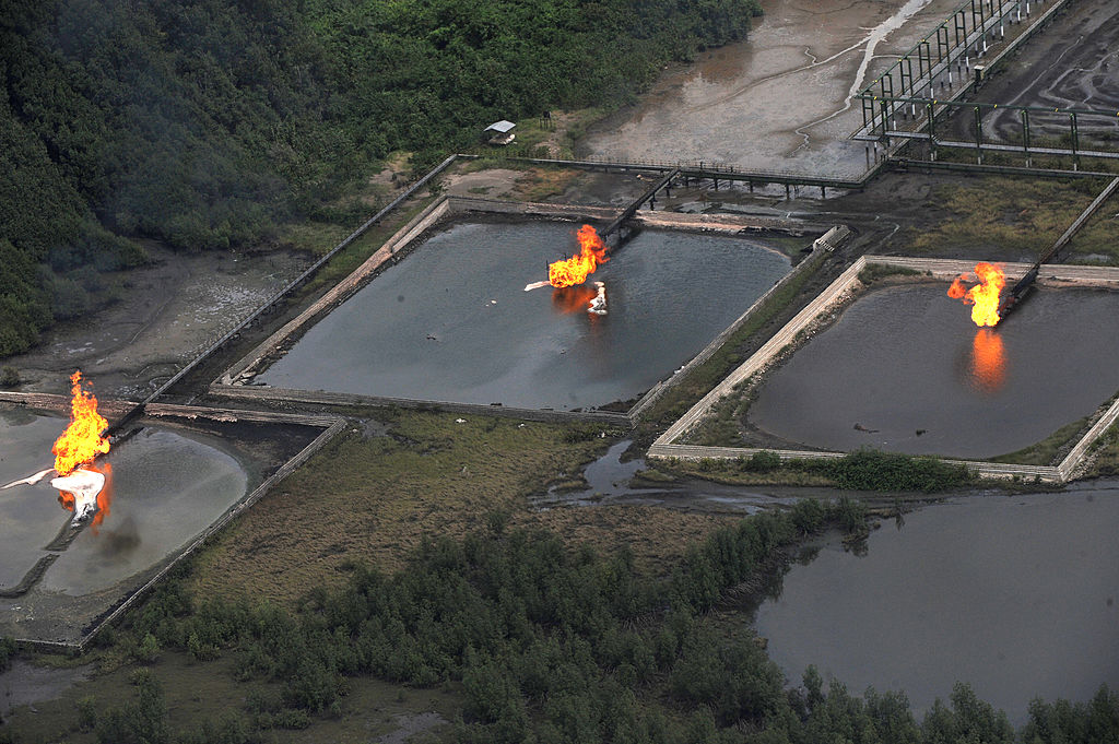 A picture taken on March 22, 2013 shows gas flare at Shell Cawtharine Channel, Nembe Creek in the Niger Delta (Pius Utomi Ekpei—AFP via Getty Images)