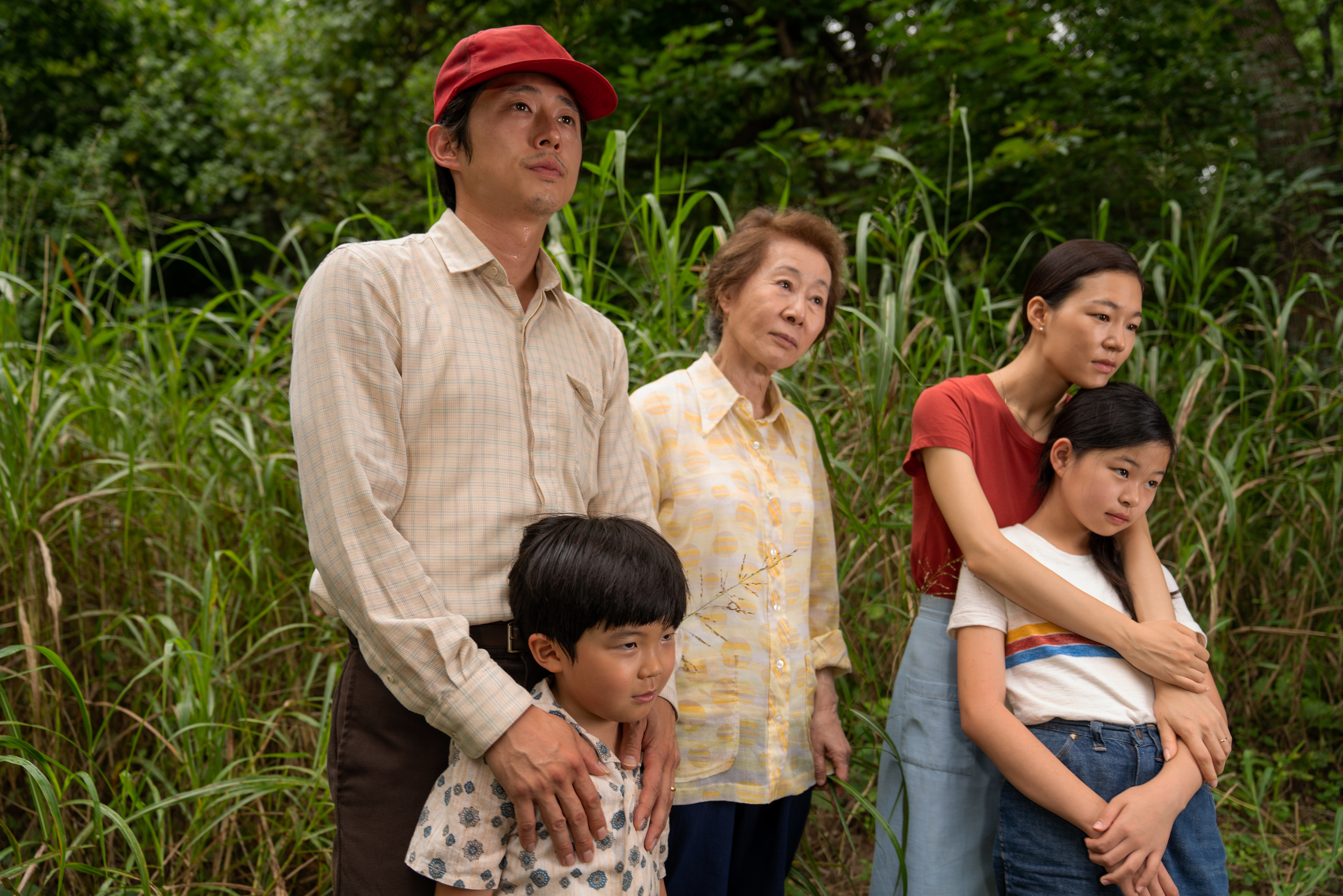 From left, Steven Yeun, Alan S. Kim, Yuh-Jung Youn, Yeri Han, Noel Cho in "Minari." (Josh Ethan Johnson—A24)