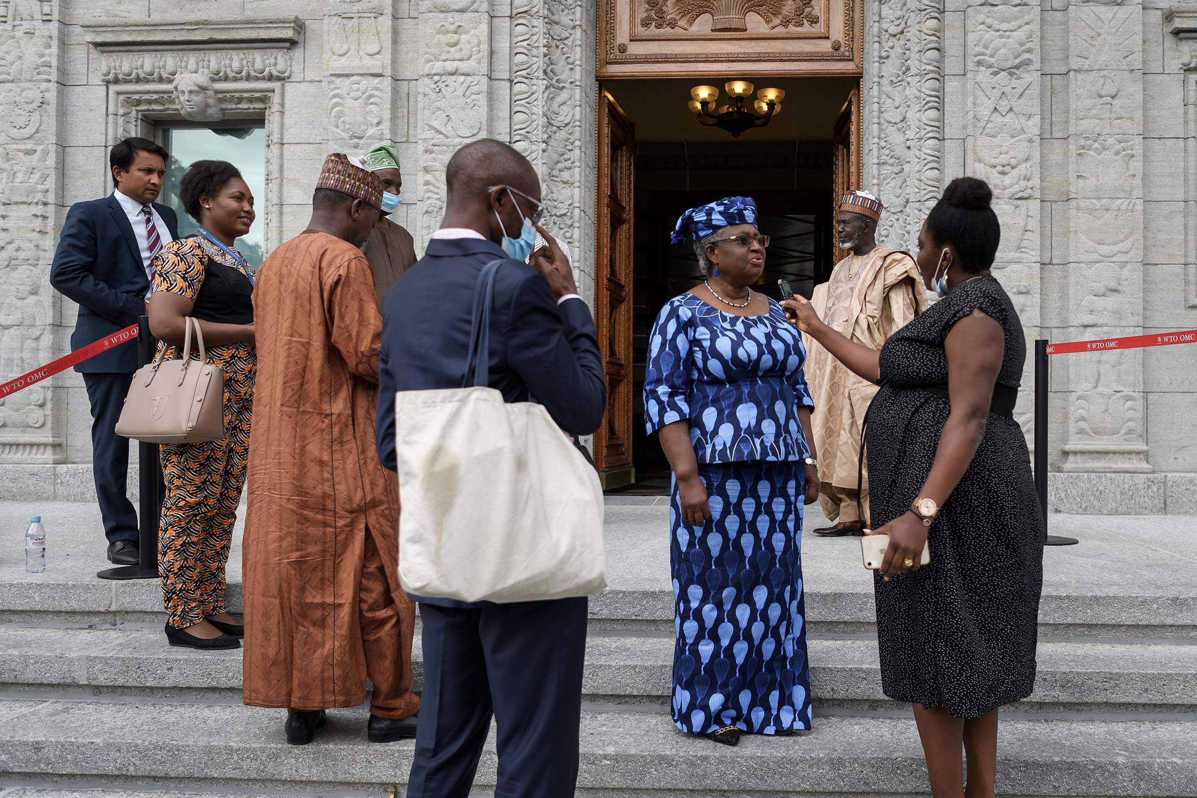 Nigerian former Foreign and Finance Minister Ngozi Okonjo-Iweala speaks to a journalist in Geneva, on July 15, 2020. (Fabrice Coffrini—AFP/Getty Images)