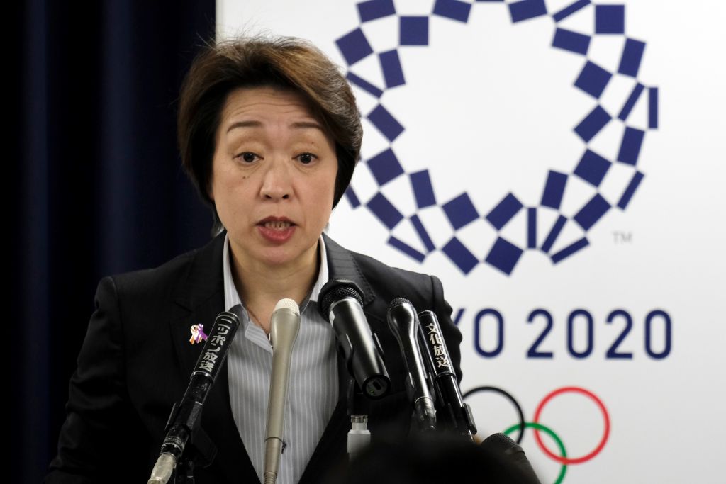 Seiko Hashimoto, Minister for the Tokyo Olympic and Paralympic Games, speaks during a press conference in Tokyo on March 17, 2020. (Kazuhiro Nogi–AFP/Getty Images)