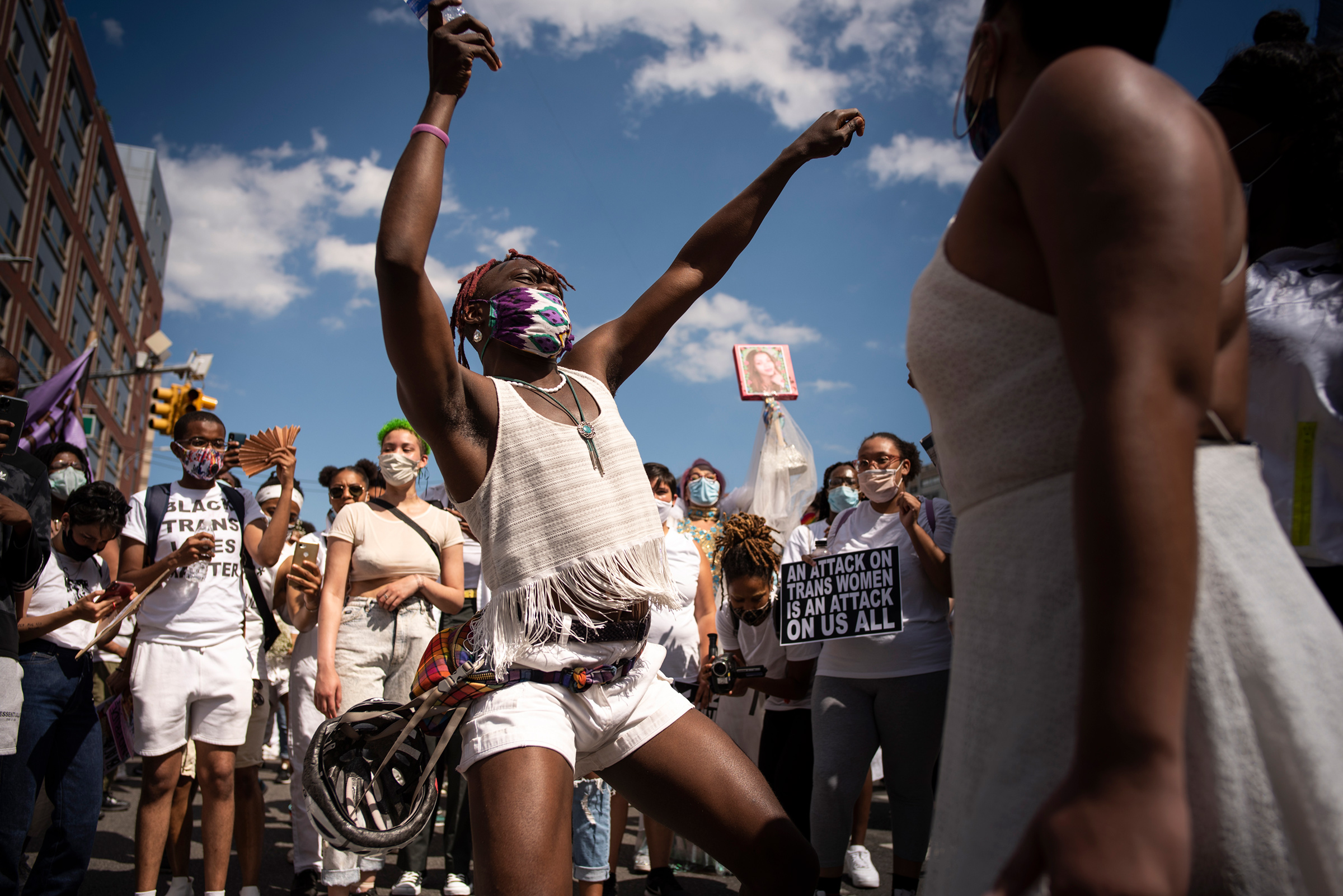 An estimated 15,000 supporters of Black Trans Lives marched in a rally from the Brooklyn Museum to Fort Greene Park in Brooklyn, N.Y. demanding justice for murdered members of their community on June 14, 2020. (Scout Tufankjian—Polaris)