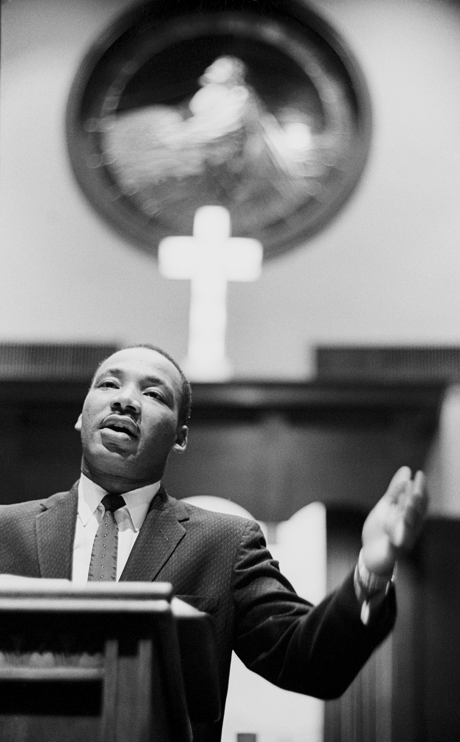 Dr. Martin Luther King Jr. preaching at the Ebenezer Baptist Church in Atlanta, circa 1960.