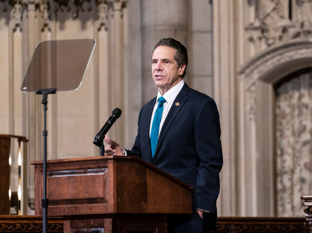 New York Governor Andrew Cuomo discusses the state's vaccine distribution plan at Riverside Church in New York City on Nov. 15, 2020. (Lev Radin—Getty/Pacific Press/LightRocket)