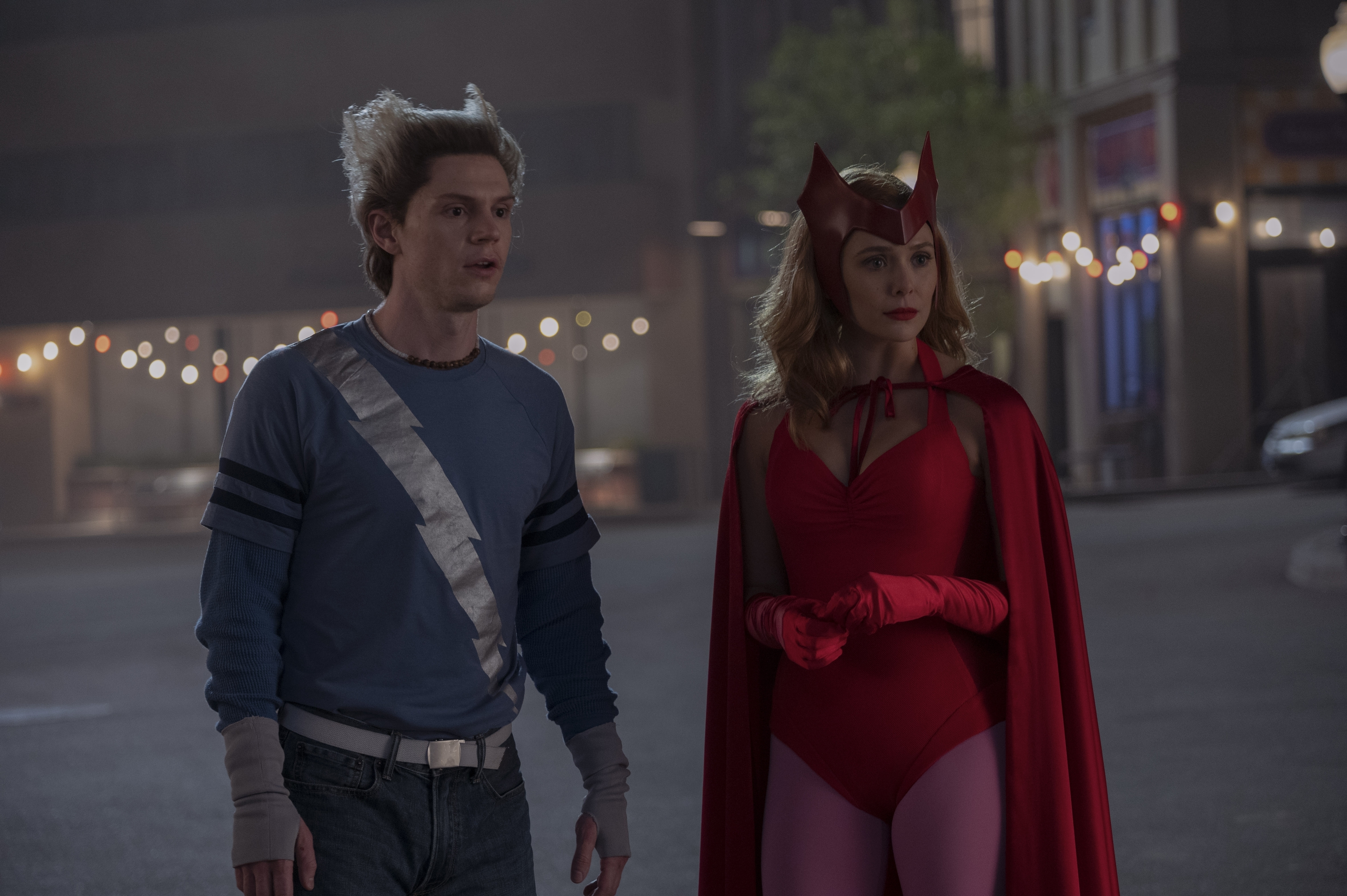 Evan Peters as Pietro and Elizabeth Olsen as Wanda in <i>WandaVision</i> (Marvel Studios)