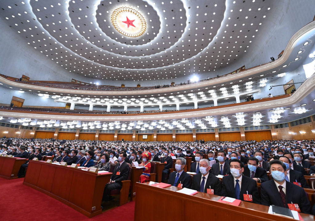 The closing meeting of the third session of the 13th National People's Congress is held at the Great Hall of the People in Beijing, capital of China, May 28, 2020. (Shen Hong/Xinhua via Getty Images)