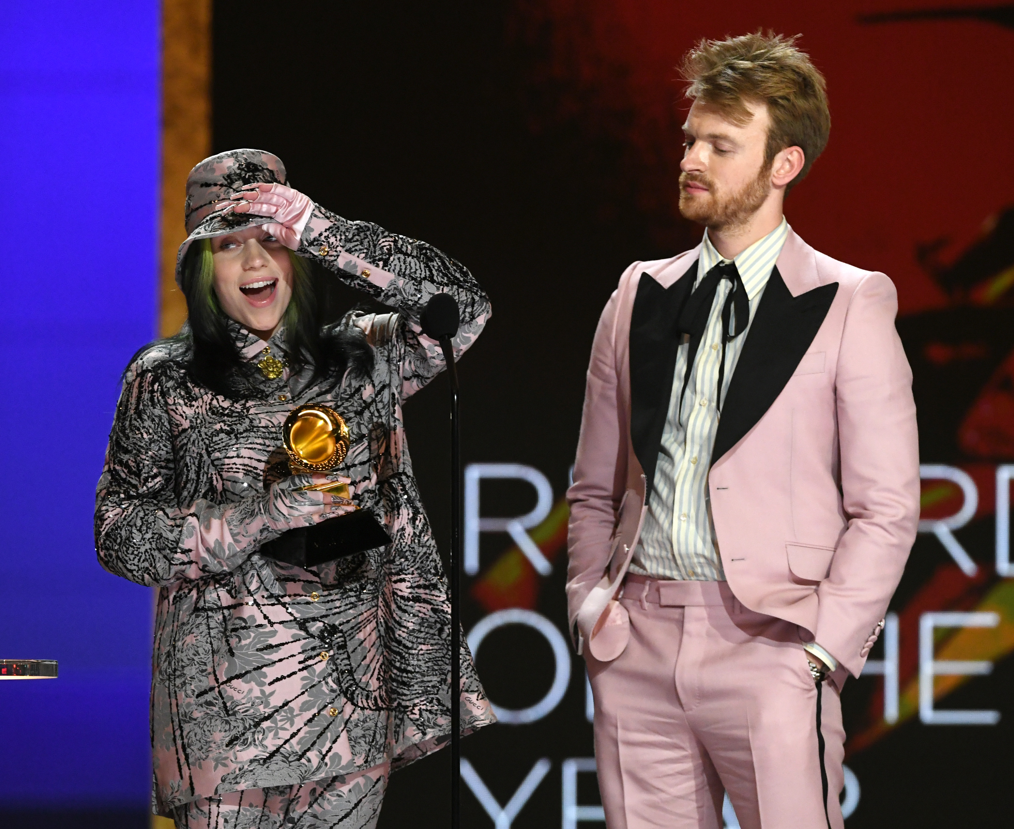 LOS ANGELES, CALIFORNIA - MARCH 14: (L-R) Billie Eilish and FINNEAS accept the Record of the Year award for 'Everything I Wanted' onstage during the 63rd Annual GRAMMY Awards at Los Angeles Convention Center on March 14, 2021 in Los Angeles, California. (Photo by Kevin Winter/Getty Images for The Recording Academy) (Getty Images for The Recording A—2021 Recording Academy)