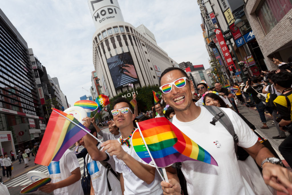 Colourful costumes and signs seen during the parade at the sixth annual Tokyo Rainbow Pride event, on May 7, 2017 in Tokyo, Japan. (Damon Coulter / Barcroft Media via Getty Images)