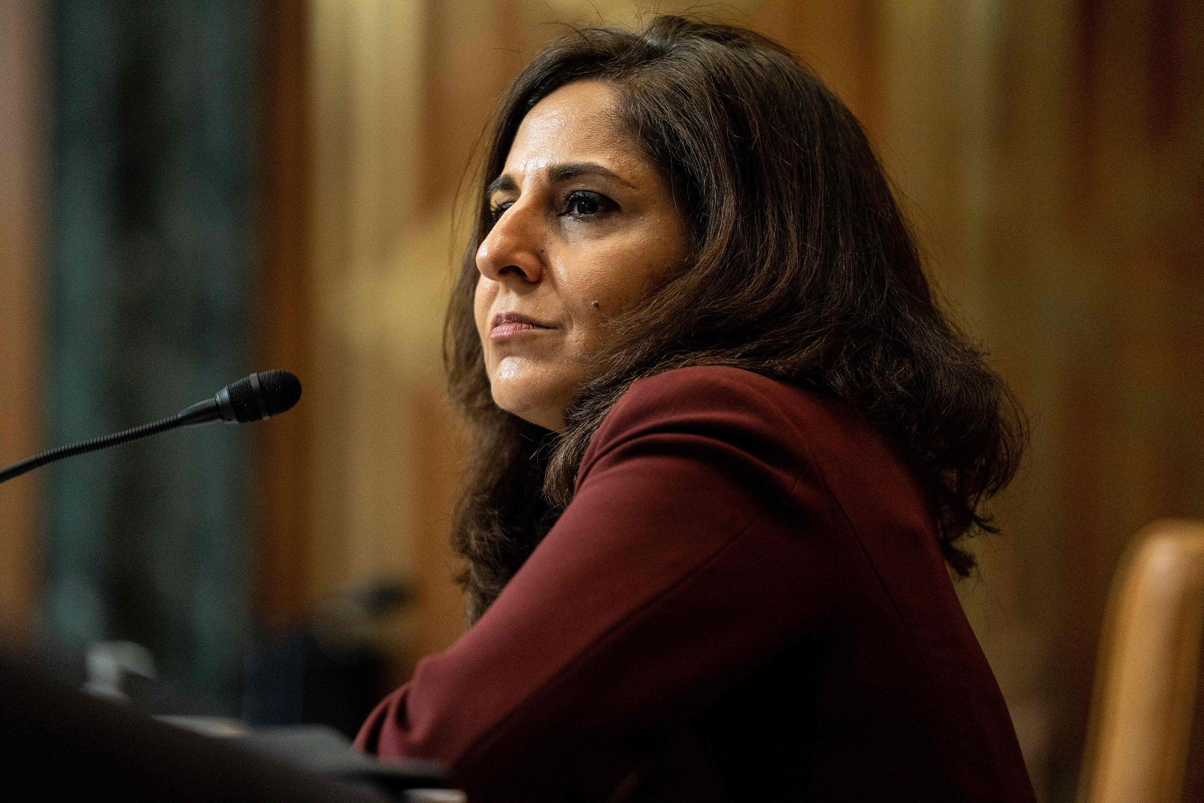 Neera Tanden, nominee for Director of the Office of Management and Budget, testifies during a Senate Committee on the Budget hearing on Capitol Hill in Washington, on Feb. 10, 2021.