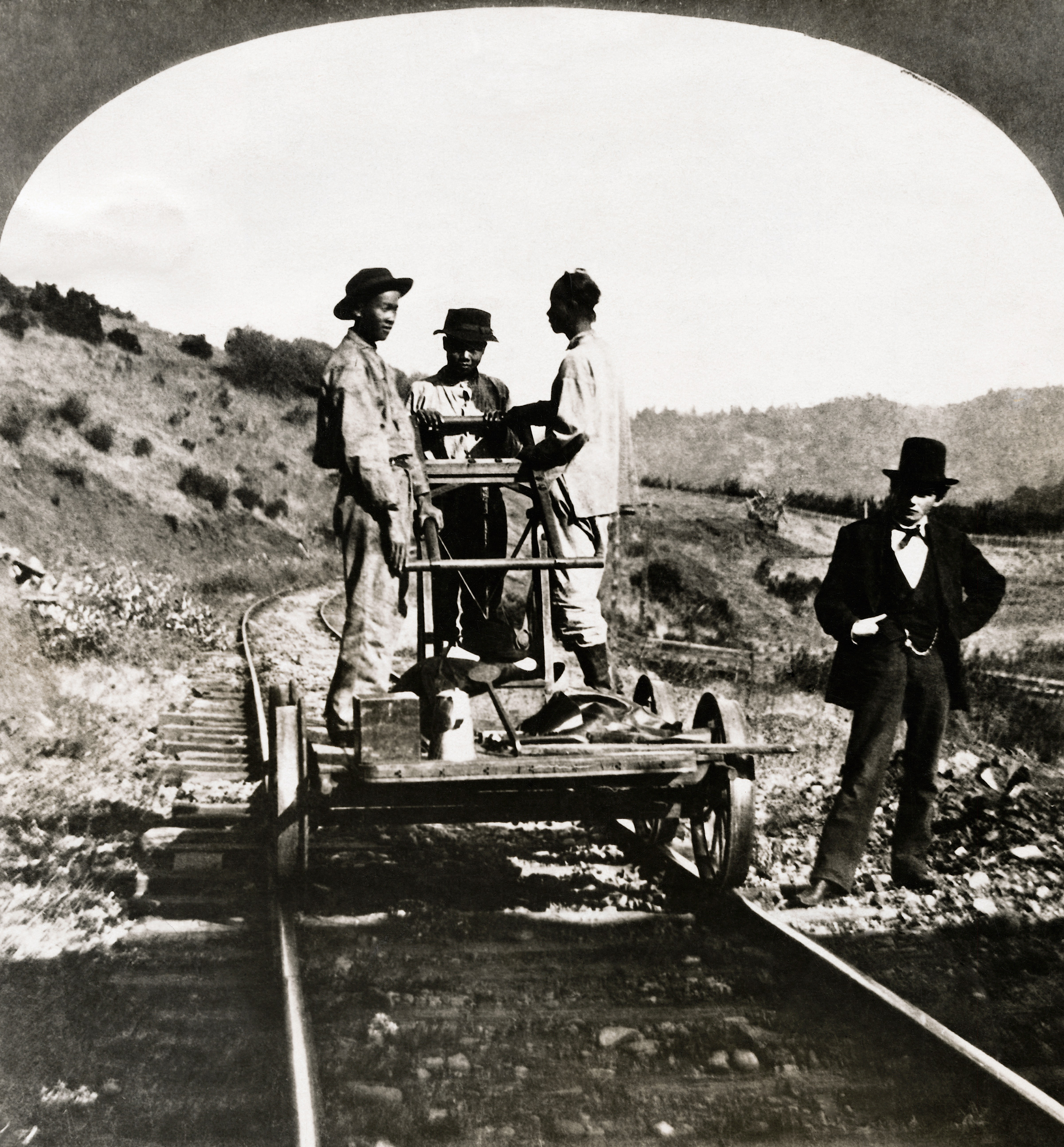 In early California, thousands of Chinese immigrants were employed by the railroads to do the toughest work; circa 1890
