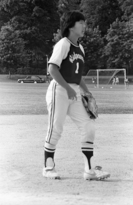 Ng playing softball at Ridgewood High School in 1986