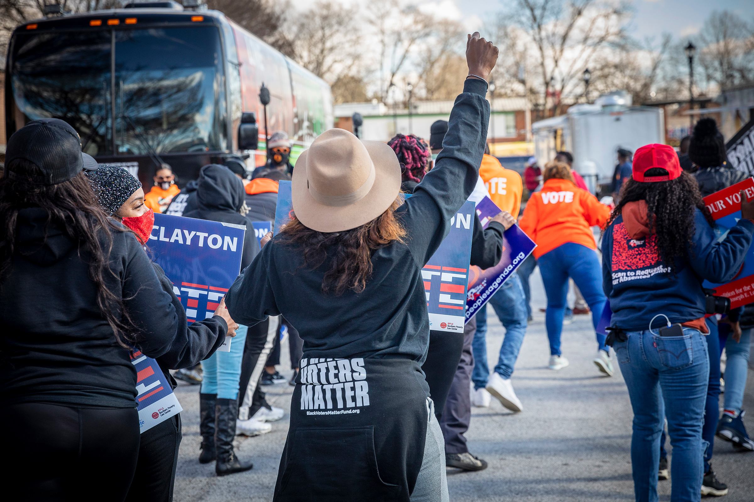 A Party at the Polls event with Black Voters Matter and Georgia Stand-up in Jonesboro, Ga., Jan. 5, 2021. (Audra Melton—The New York Times/Redux)