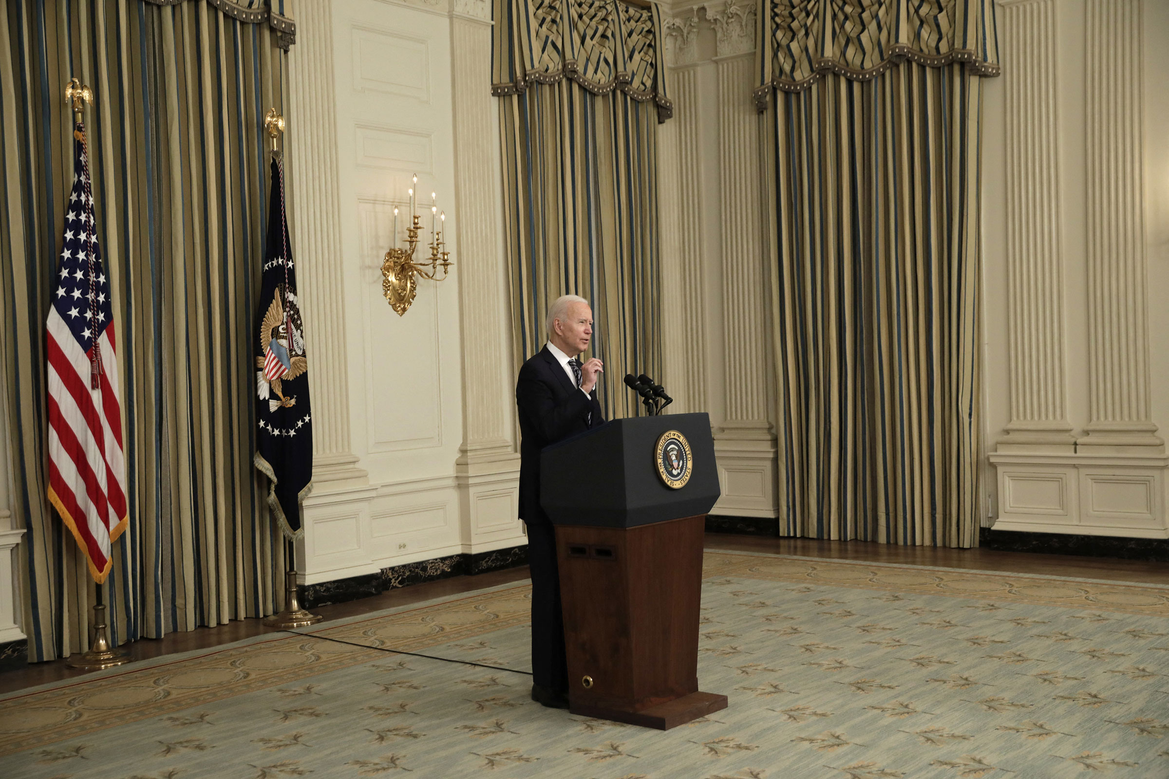 President Joe Biden delivers remarks on the implementation of the American Rescue Plan at the White House on March 15, 2021. (Gripas Yuri—Abaca/Sipa USA)