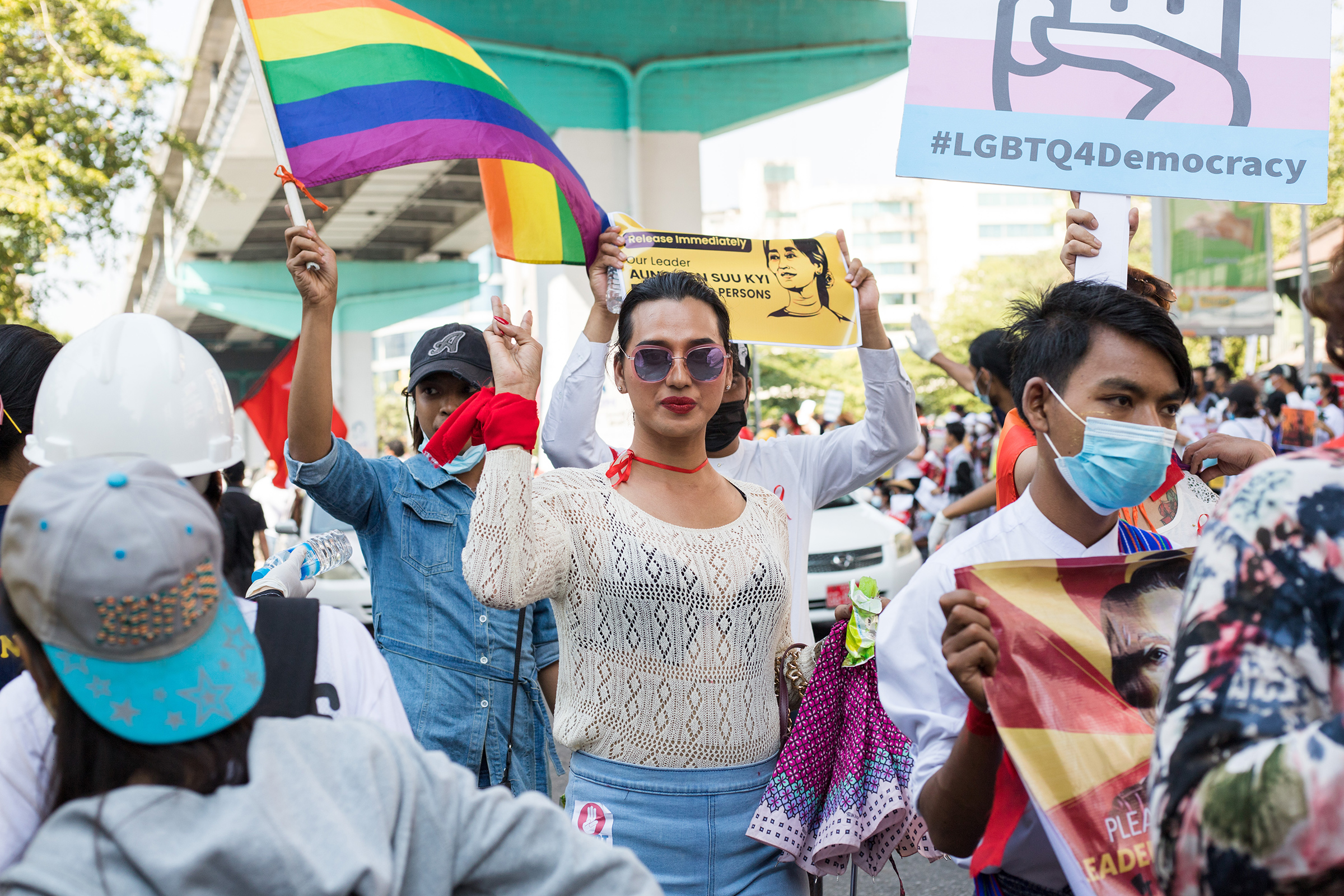 LGBTQ protesters in Yangon join broader pro-democracy protests on Feb. 14 (Kenji)