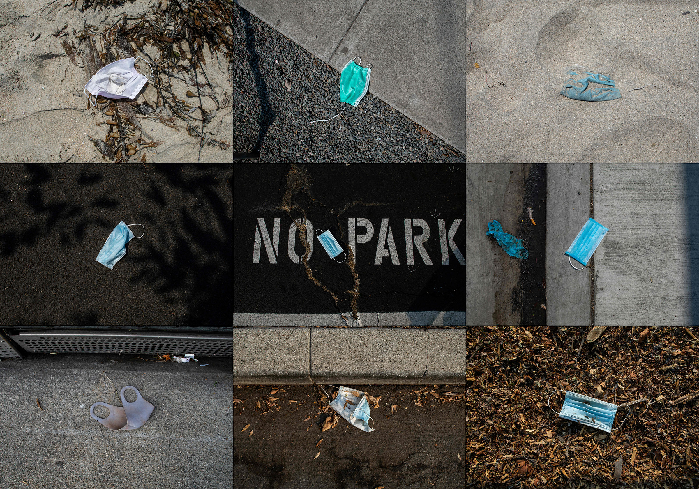 Discarded face masks in California on Aug. 22, 2020. (Apu Gomes—AFP/Getty Images)
