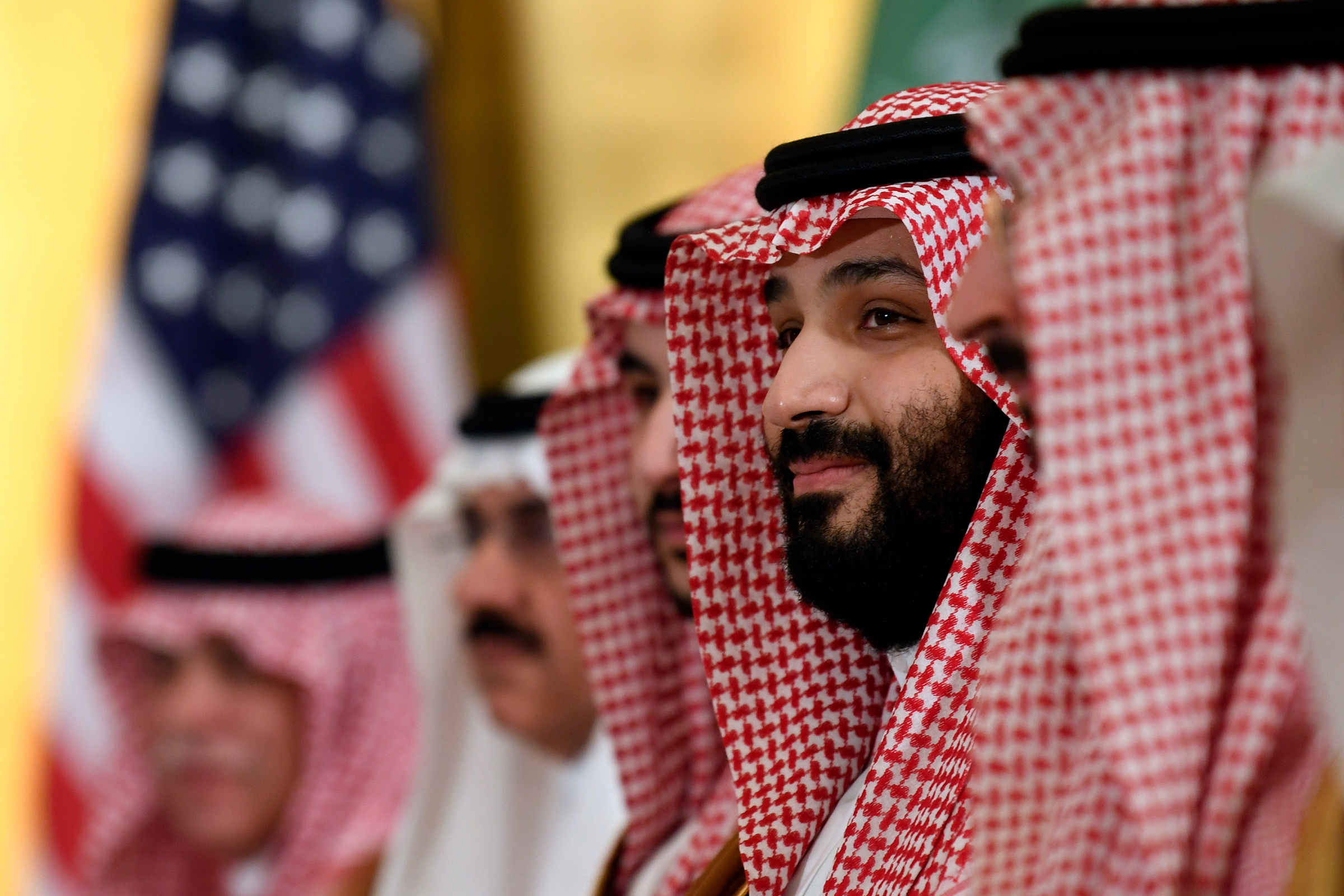 In this June 29, 2019 photo, Saudi Arabia's Crown Prince Mohammed bin Salman listens during his meeting with President Donald Trump on the sidelines of the G-20 summit in Osaka, Japan (Susan Walsh—AP)