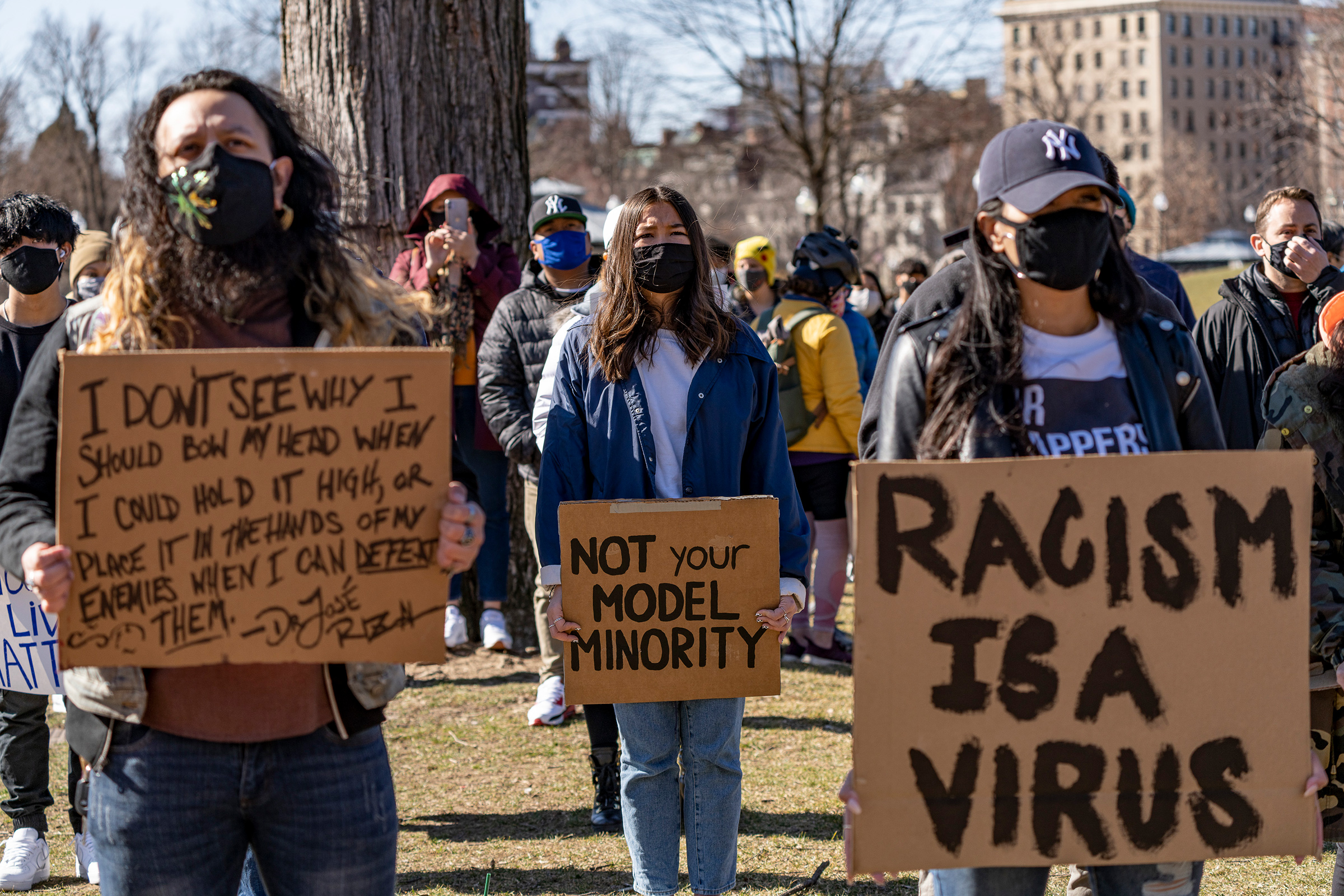Demonstrators rally against anti-Asian violence and hate crimes in Boston on March 13 (Keiko Hiromi—AFLO/Reuters)