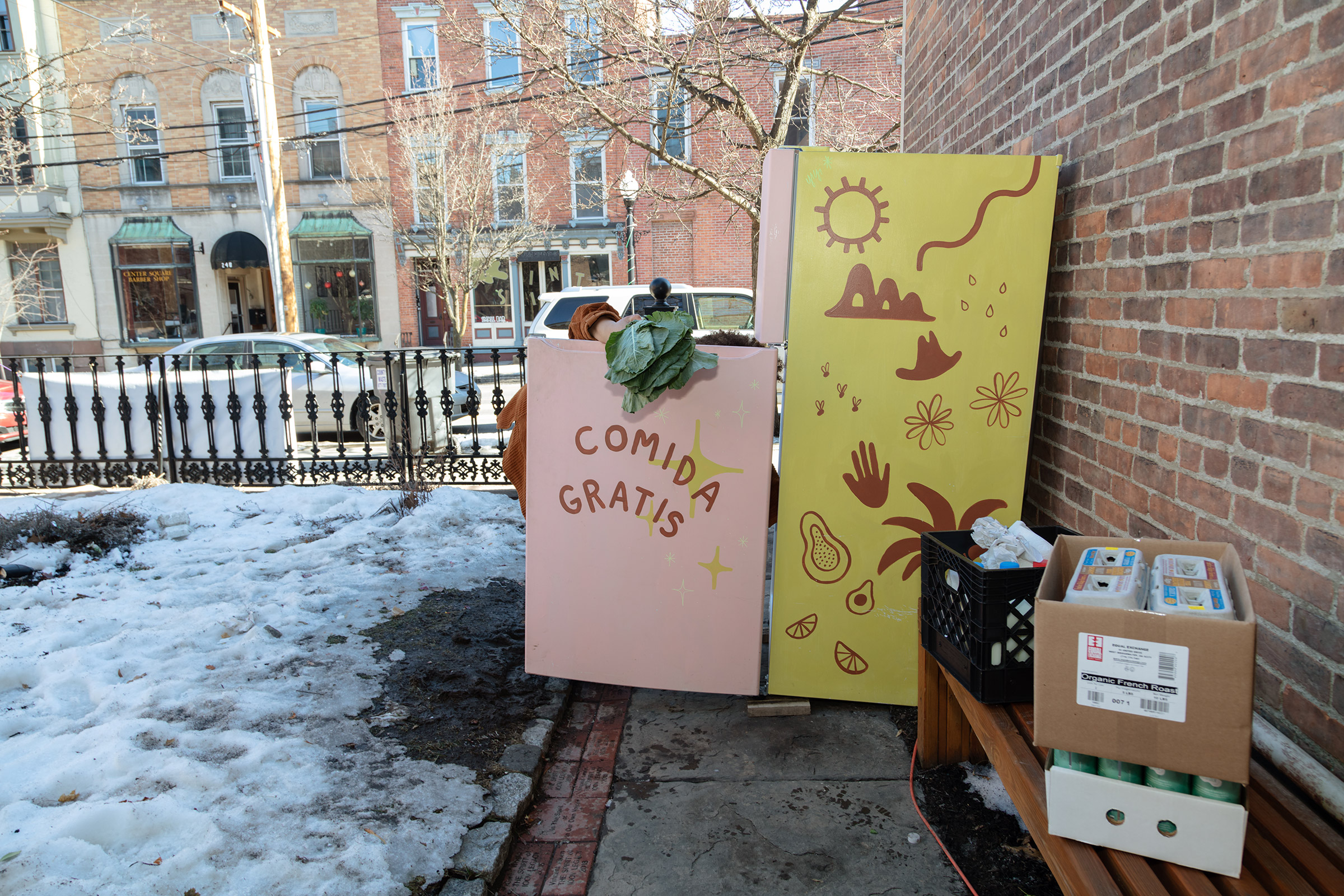 Anderson commissions local artists to decorate her fridges. This one on Lark Street was painted by a local kombucha vendor