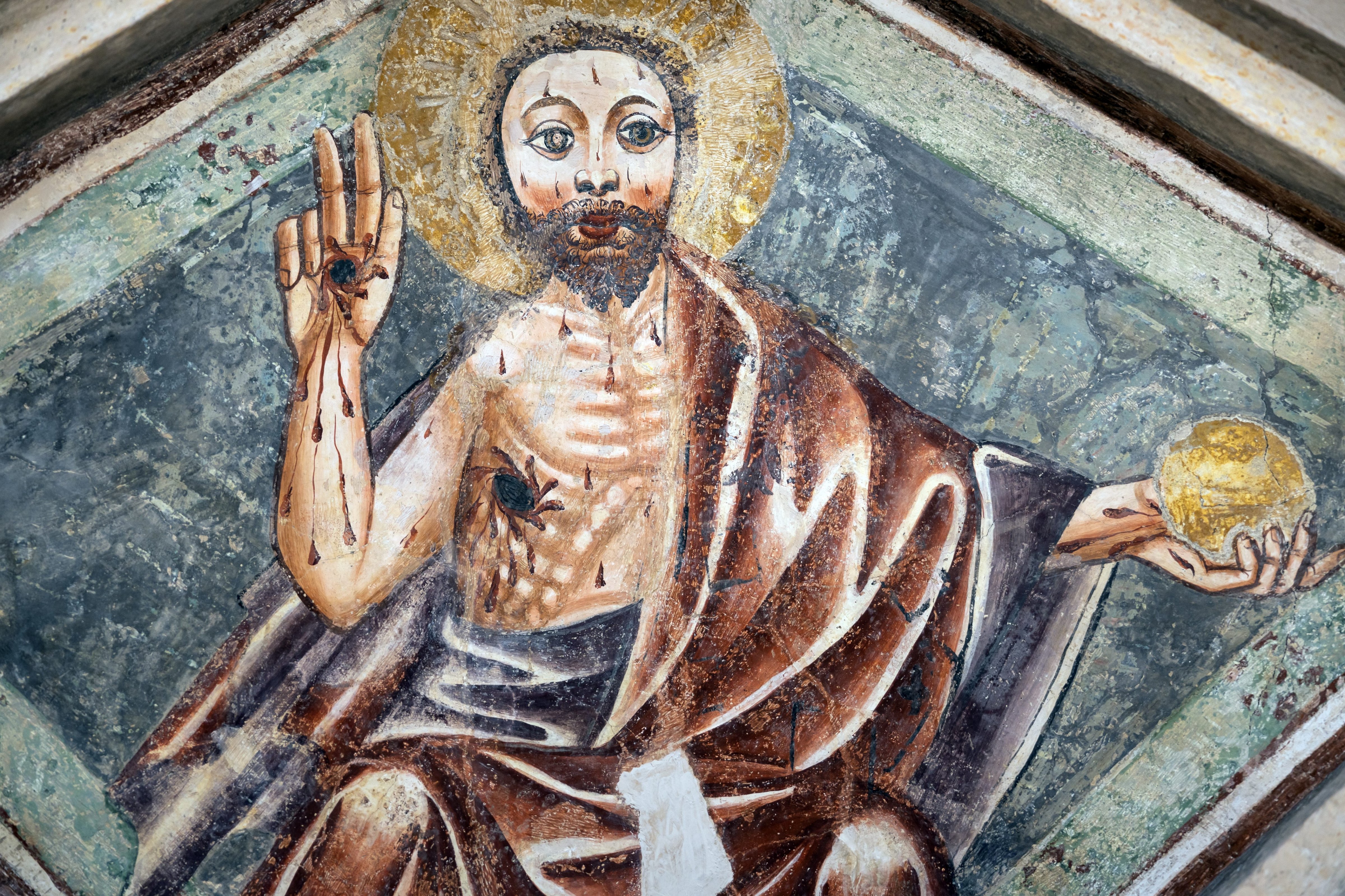 Antique Fresco of Jesus Christ After the Resurrection in Old Chapel