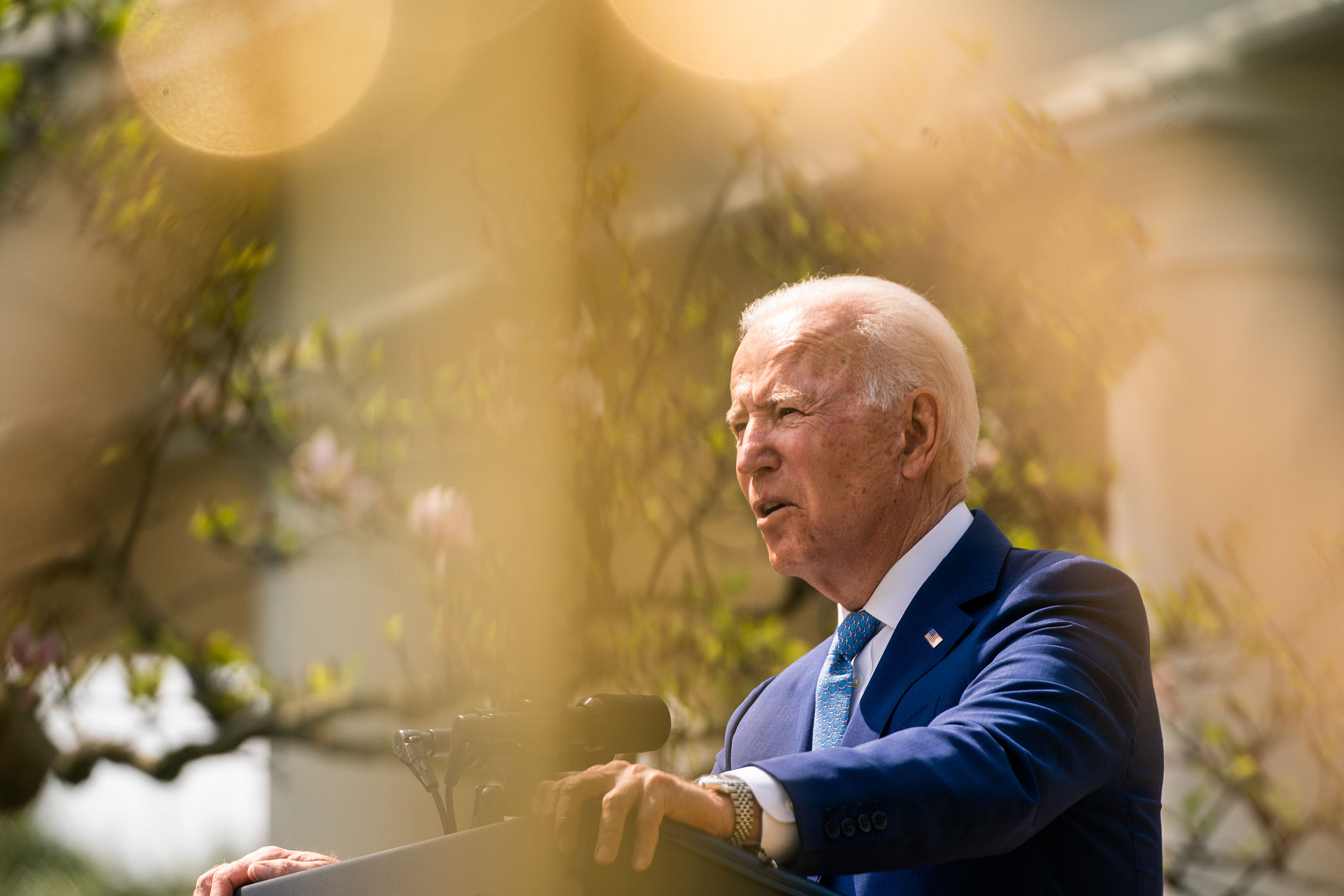 President Joe Biden makes remarks in the Rose Garden at the White House on April 8, 2021. (Demetrius Freeman—The Washington Post/Getty Images)