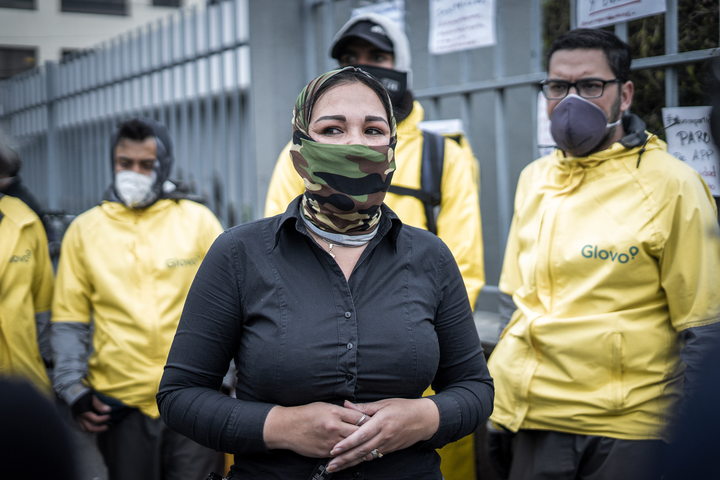 Yuly Ramírez, a mother and former lawyer from Venezuela, speaks during a global drivers protest last April in Quito, Ecuador. Ramírez has become an organizer and spokesperson demanding drivers' rights. (Isadora Romero)