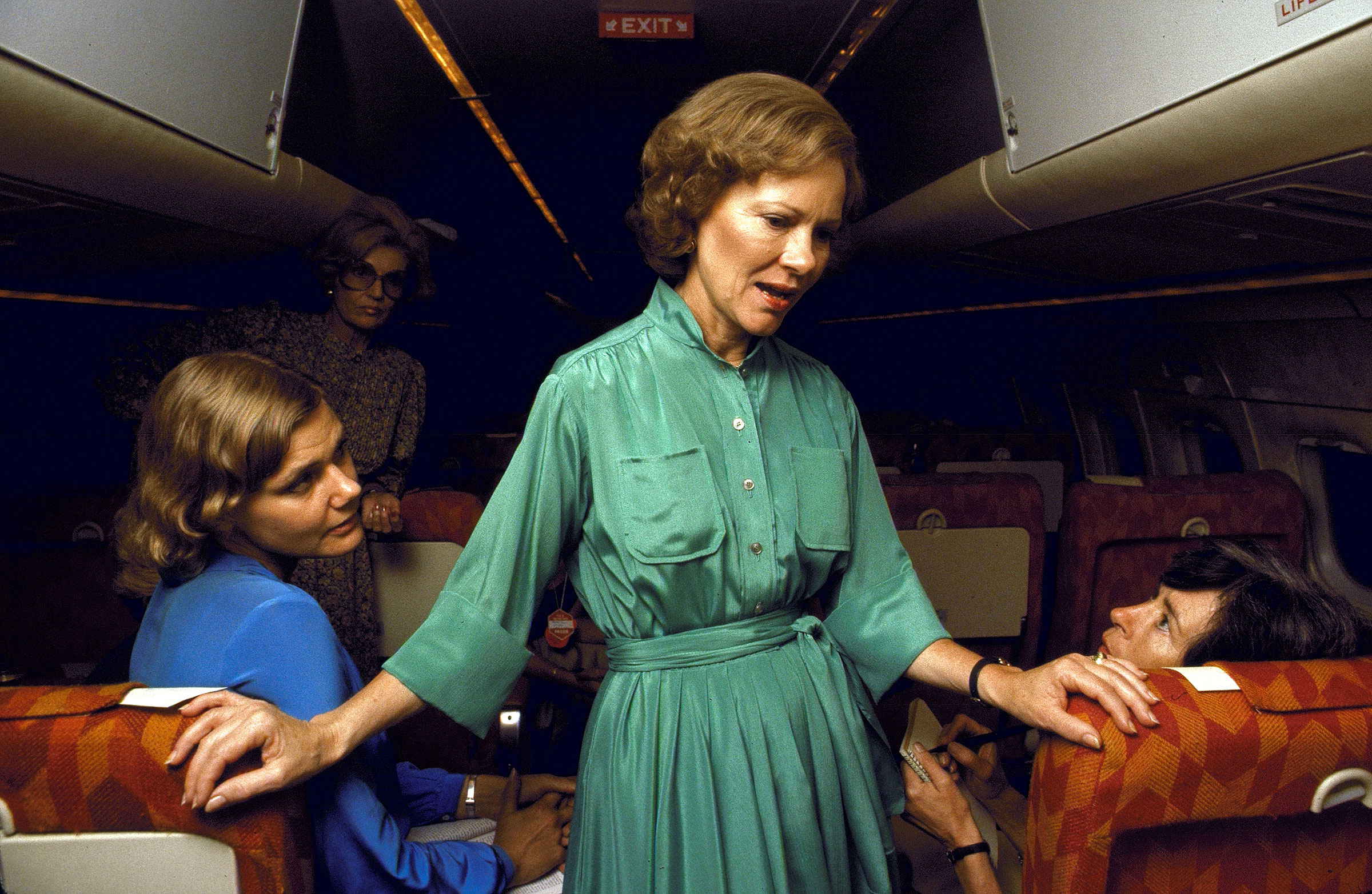 First Lady Rosalynn Carter on board a plane during a campaign trip for reelection of President Carter.