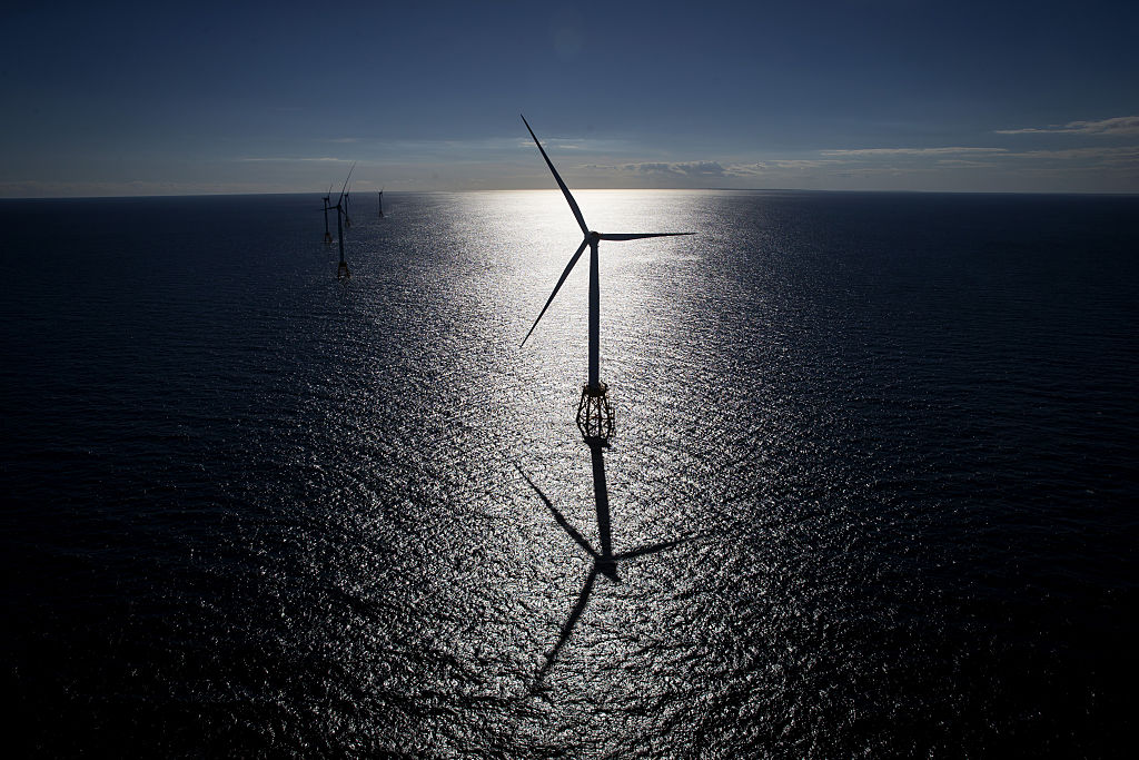 The GE-Alstom Block Island Wind Farm stands in the water off Block Island, Rhode Island, U.S., on Wednesday, Sept. 14, 2016.