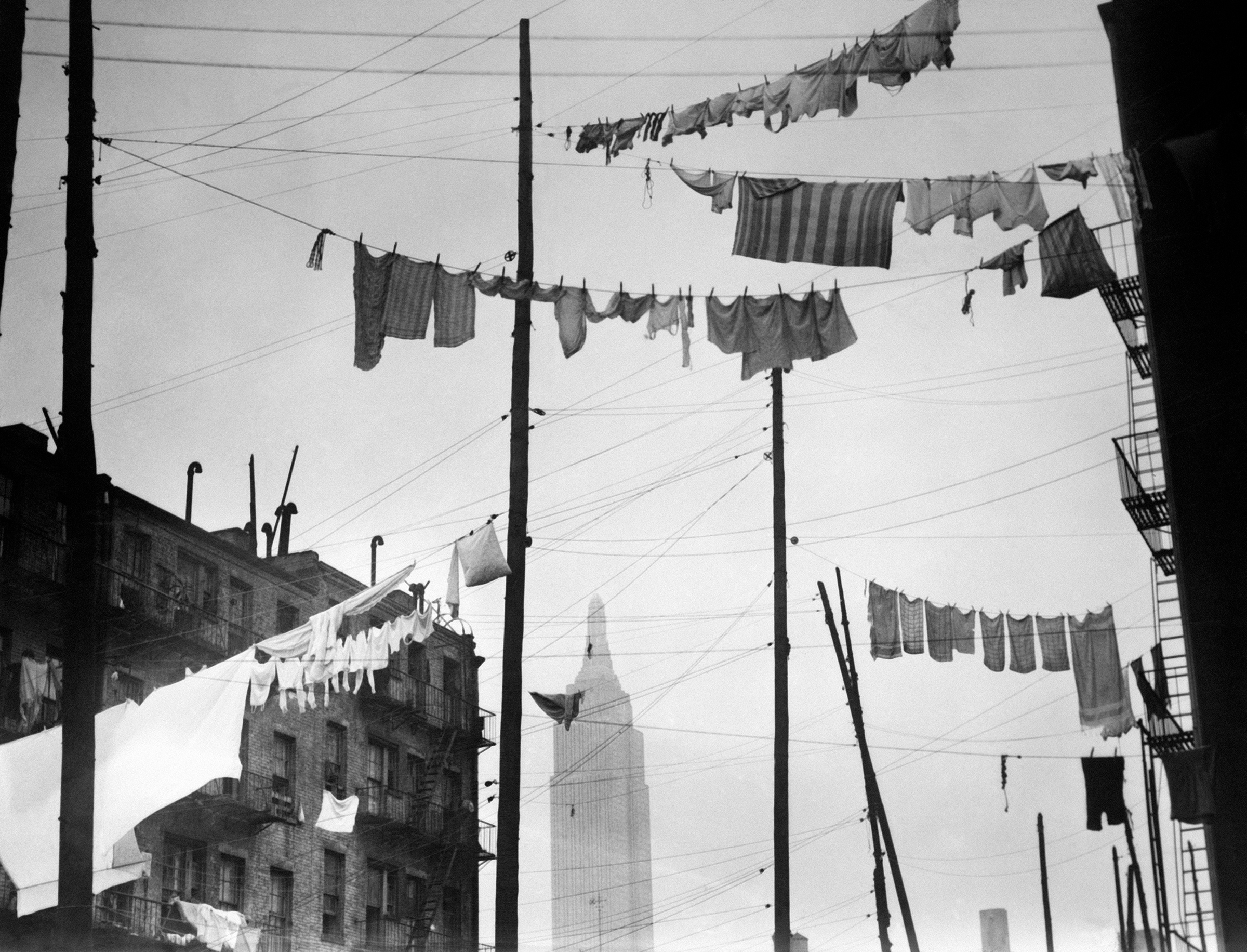 A view of the Empire State Building through clothes lines in New York City, Aug. 28, 1931.