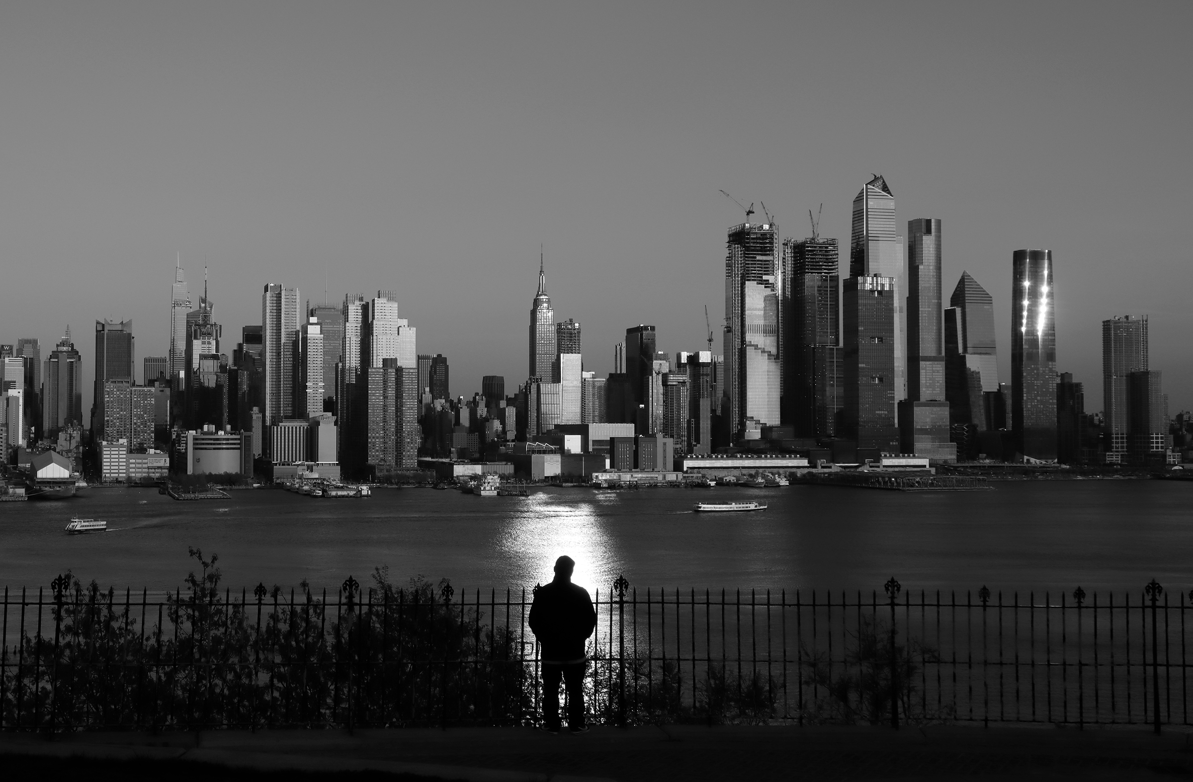 The sun sets on the skyline of midtown Manhattan on April 23 as seen from Weehawken, New Jersey.
