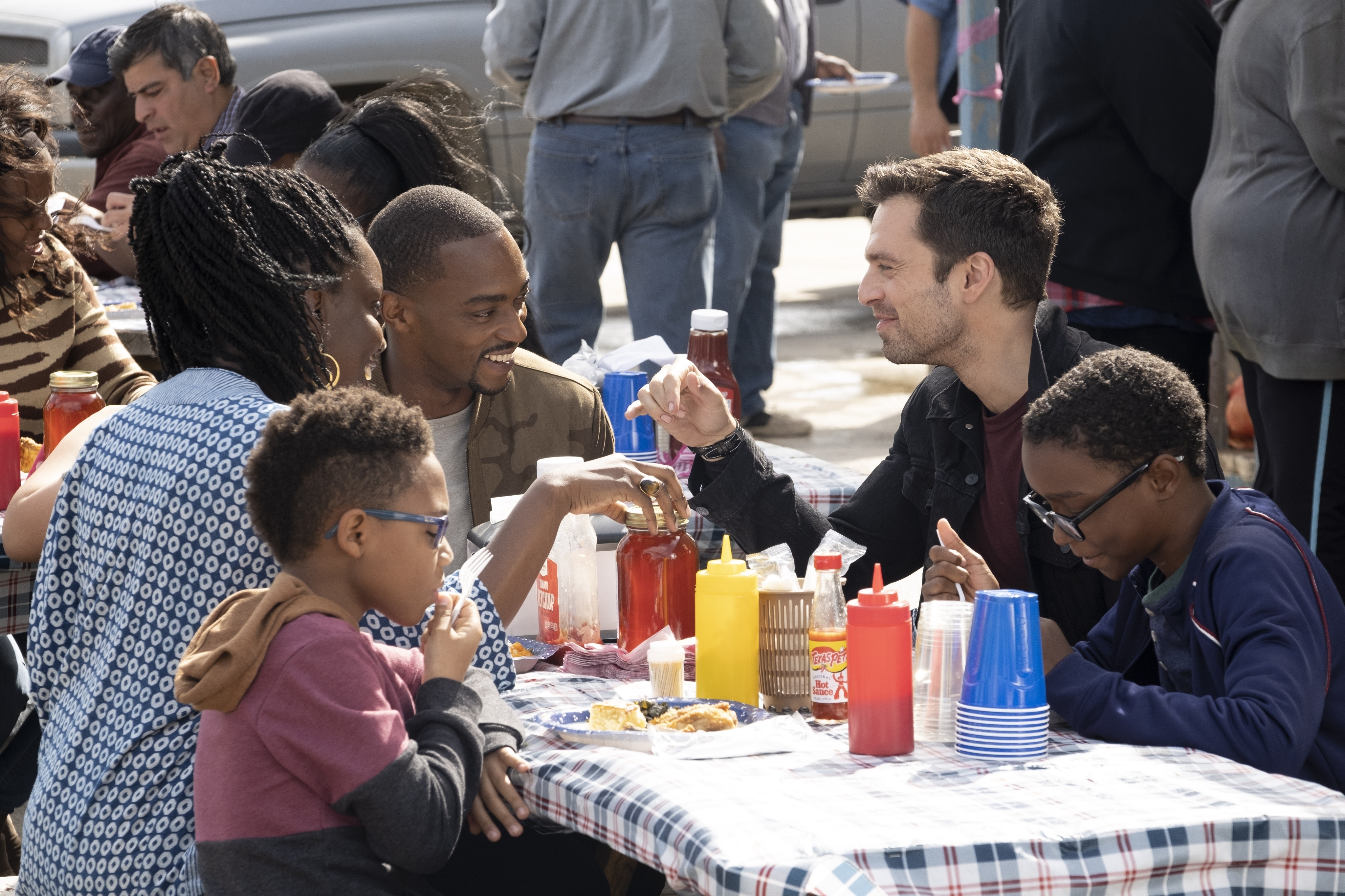 (L-R) Adepero Oduye, Anthony Mackie and Sebastian Stan in <i>Falcon and the Winter Soldier</i> (Chuck Zlotnick—Marvel Studios)