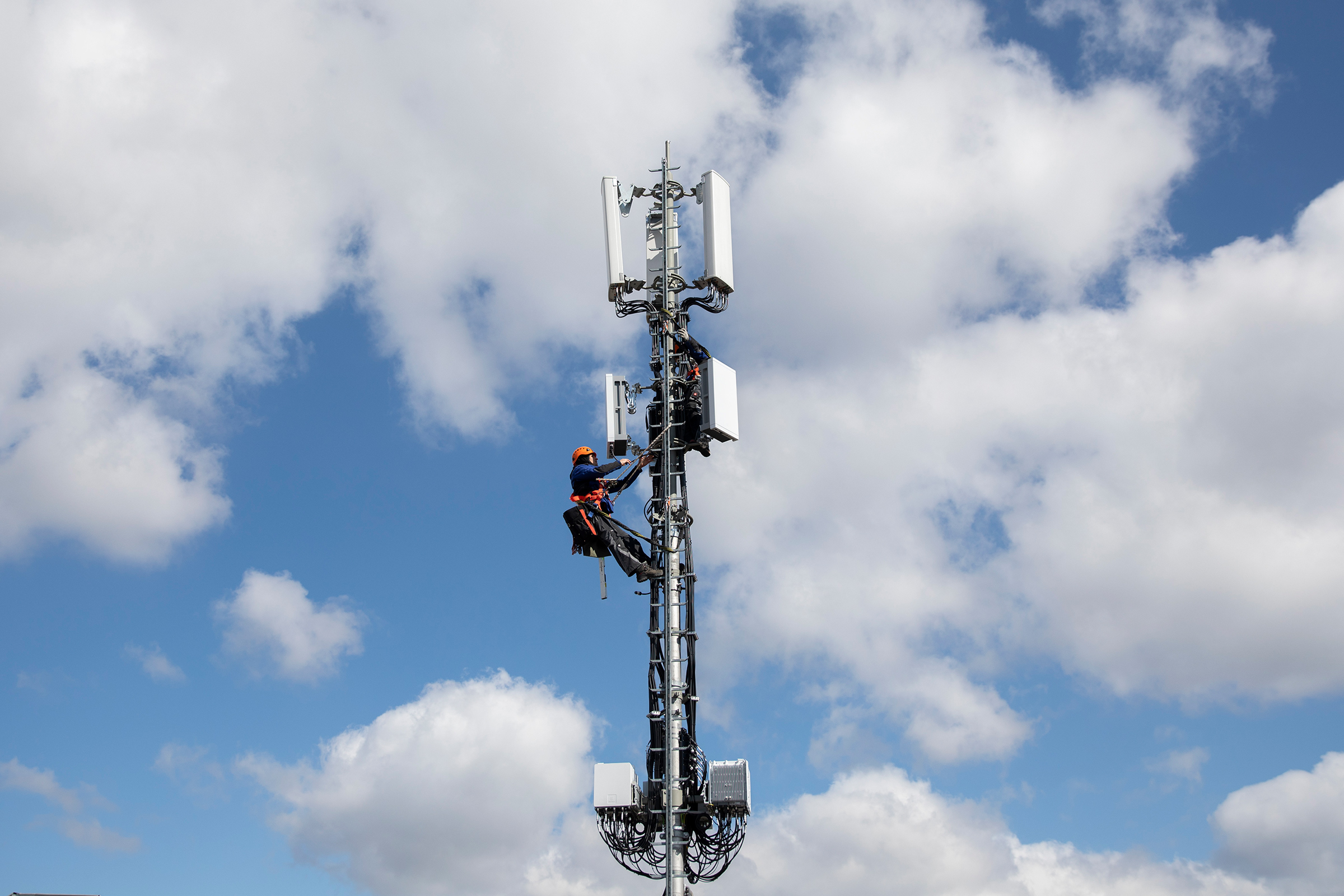 An installation of a 5G antenna in Bern, Switzerland on Mar. 26, 2019. (Peter Klaunzer—Keystone/Redux)