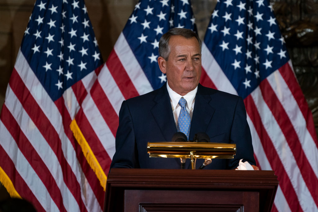 Former House Speaker John Boehner speaks at a ceremony to unveil a portrait in his honor at the U.S. Capitol on November 19, 2019 in Washington, DC. (Alex Edelman/Getty Images)
