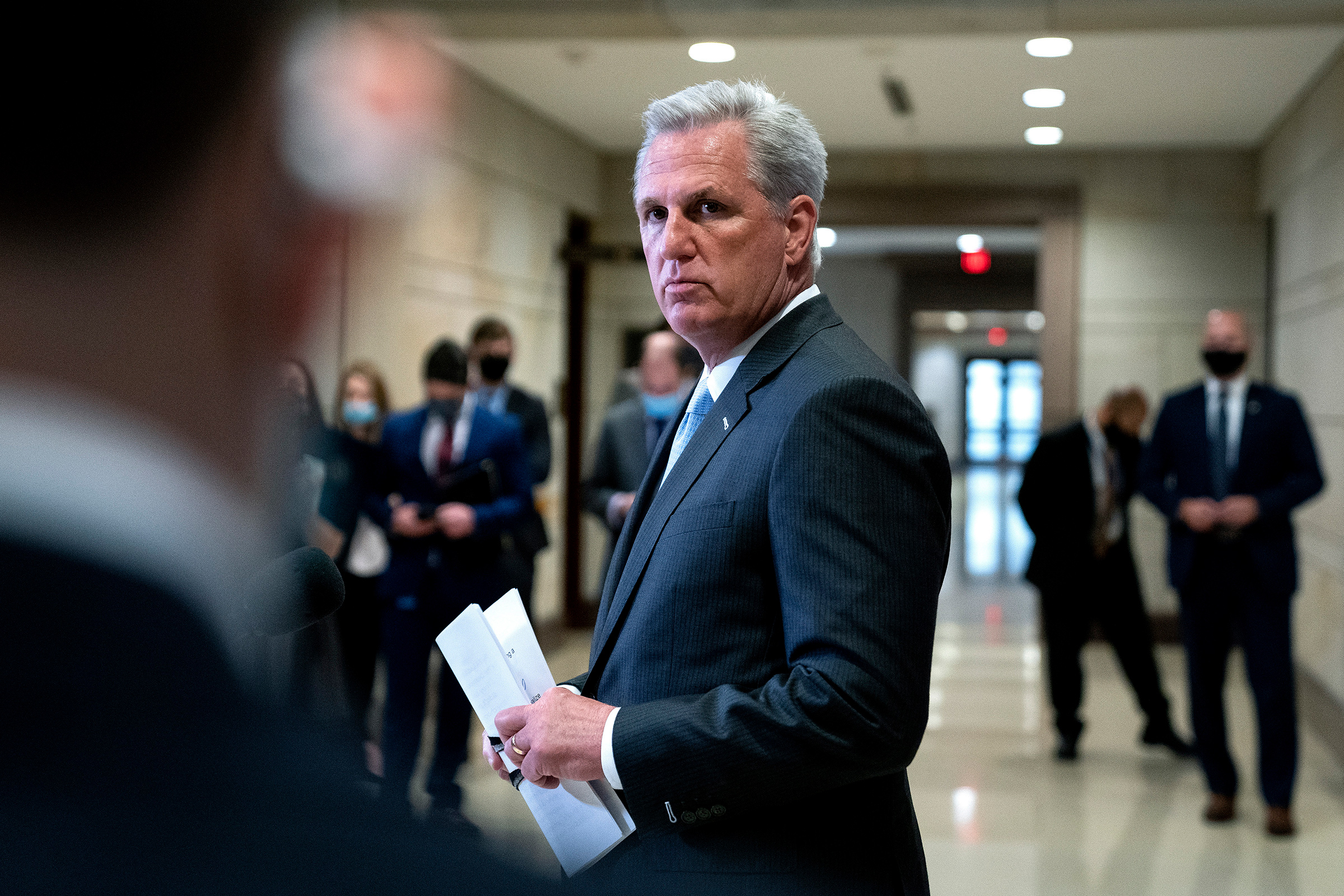 House Minority Leader Kevin McCarthy (R-Calif.) addresses during a news conference at the Capitol on Feb. 24. (Stefani Reynolds—The New York Times/Redux)
