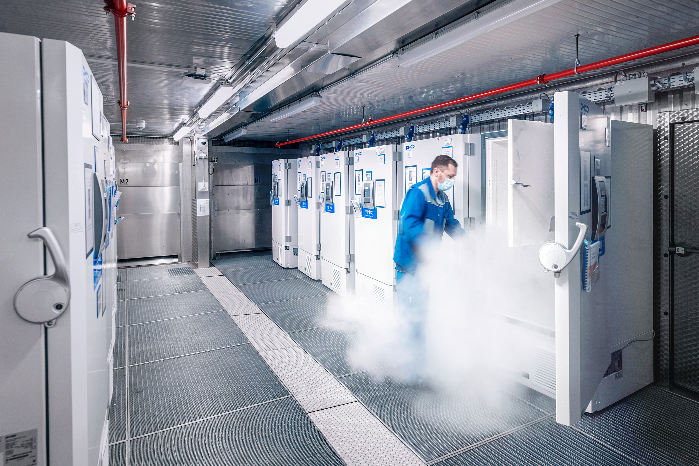 Once bottled, the Pfizer-BioNTech vaccine is stored at -82°C (-116°F) at a filling and labeling facility in Halle.