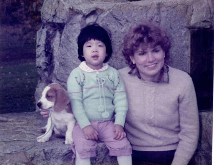 The author with her mother and their dog Casey in the early 1980s (Courtesy Nicole Chung)
