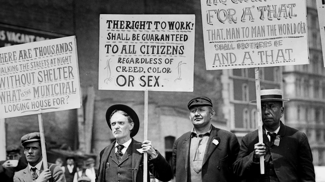 Parade of Unemployed Men Carrying Signs, New York City, New York, USA, Bain News Service (May 1909) (Library of Congress via HBO)