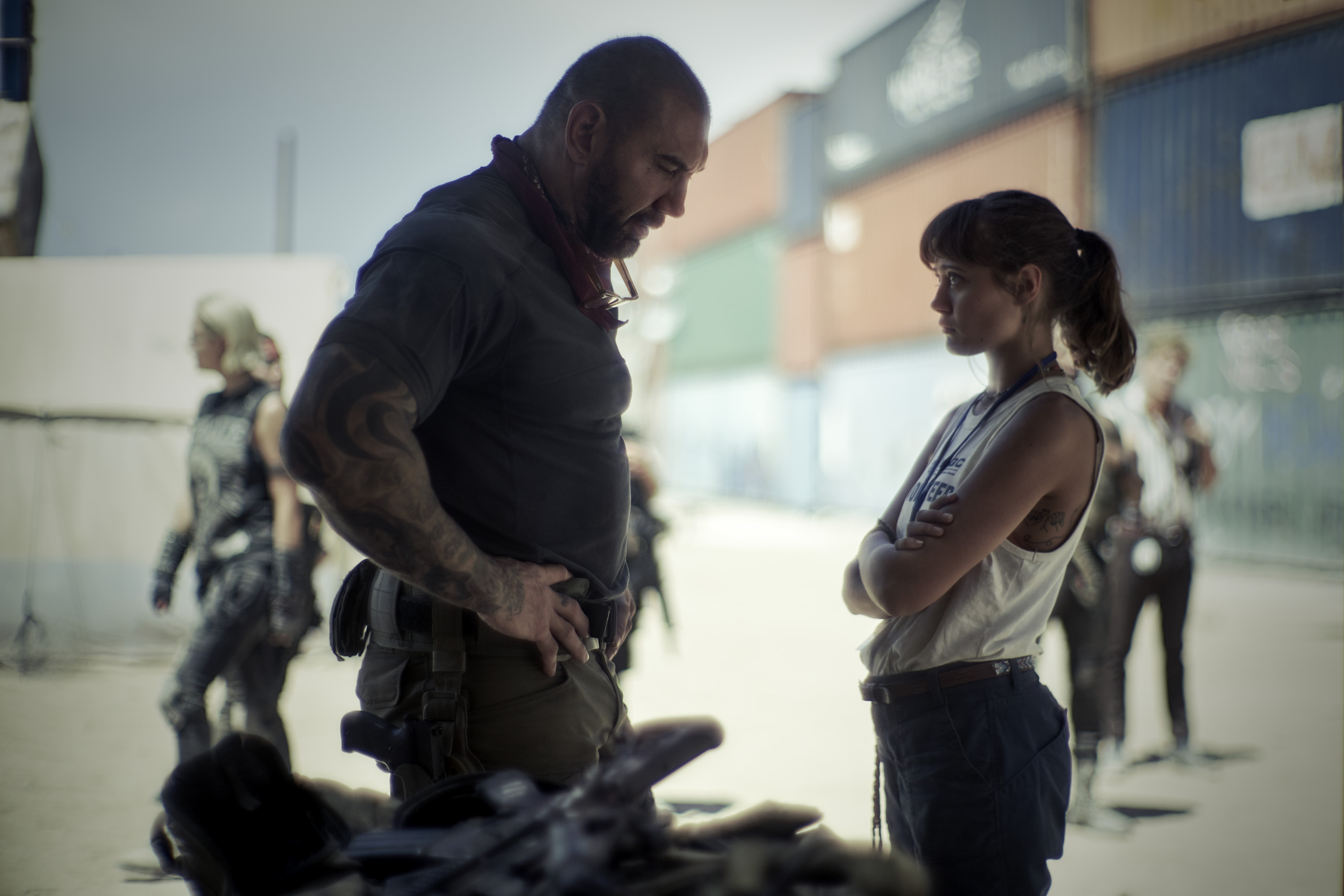 Dave Bautista and Ella Purnell in the father-daughter reconciliation portion of the movie (CLAY ENOS/NETFLIX—© 2021 Netflix, Inc.)