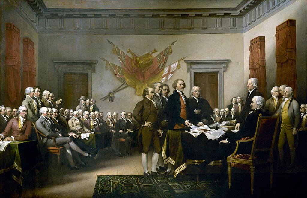John Trumbull's painting depicting the five-man drafting committee of the Declaration of Independence presenting their work to the Congress (Getty Images)