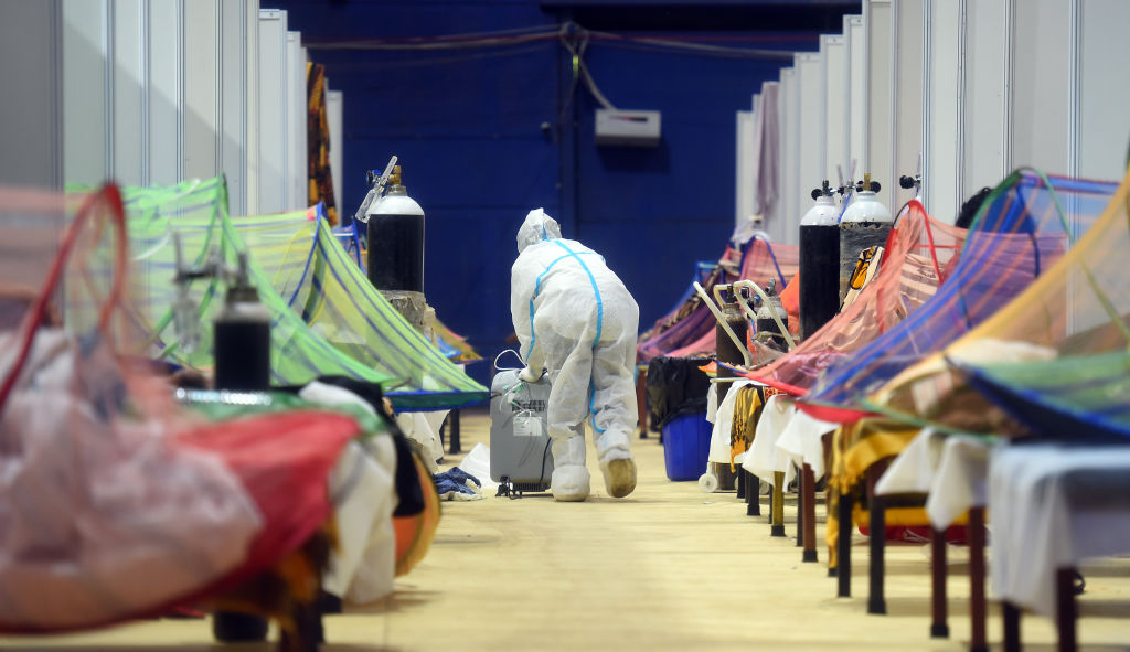 A view inside the Covid-19 care center at the Commonwealth Games Village, on May 2, 2021 in New Delhi, India. (Raj K Raj/Hindustan Times via Getty Images)