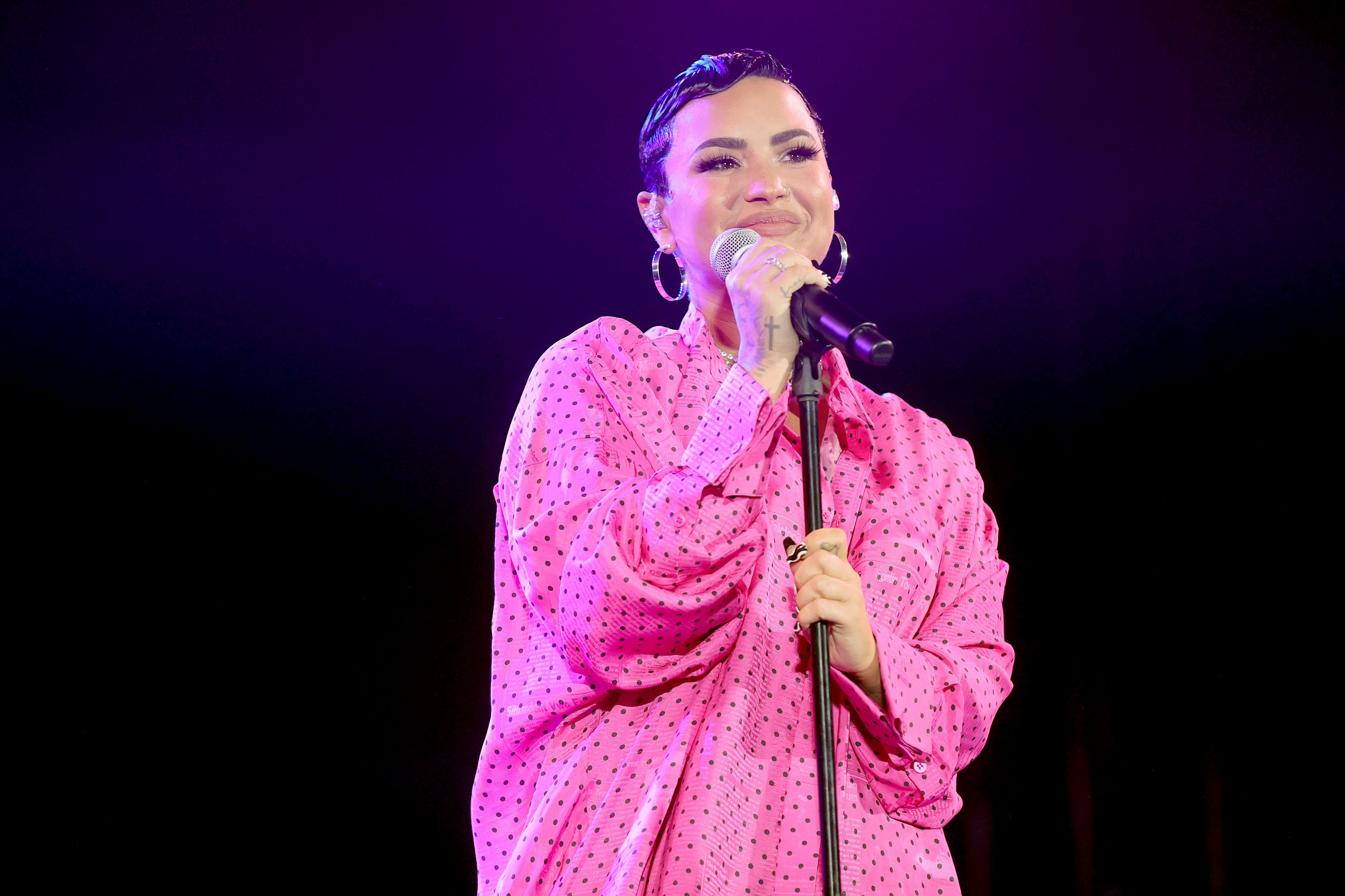 Demi Lovato performs during the premiere of "Demi Lovato: Dancing With The Devil" in Beverly Hills, Calif., on March 22, 2021. (Rich Fury—Getty Images for OBB Media)