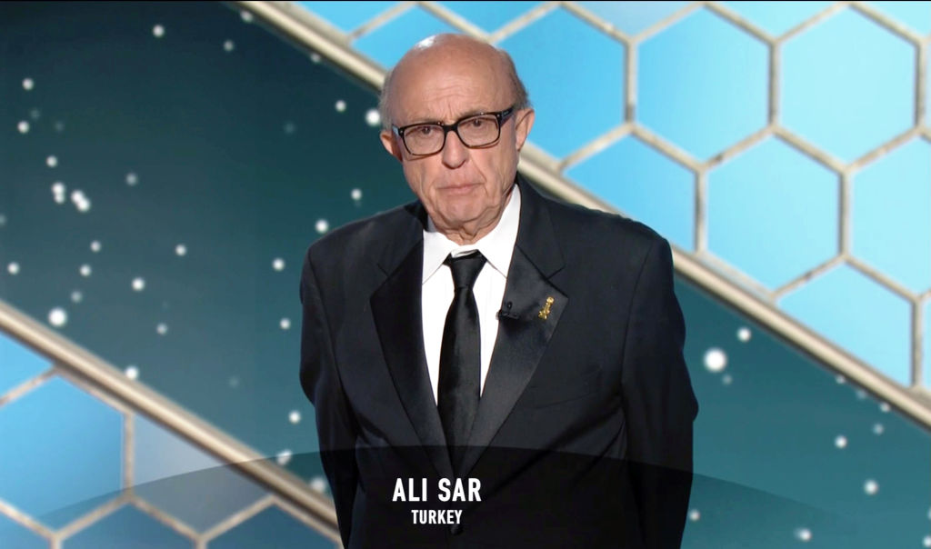 Hollywood Foreign Press Association President Ali Sar speaks onstage at the 78th Annual Golden Globe Awards broadcast on Feb. 28, 2021. (NBC/NBCU Photo Bank/Getty Images)