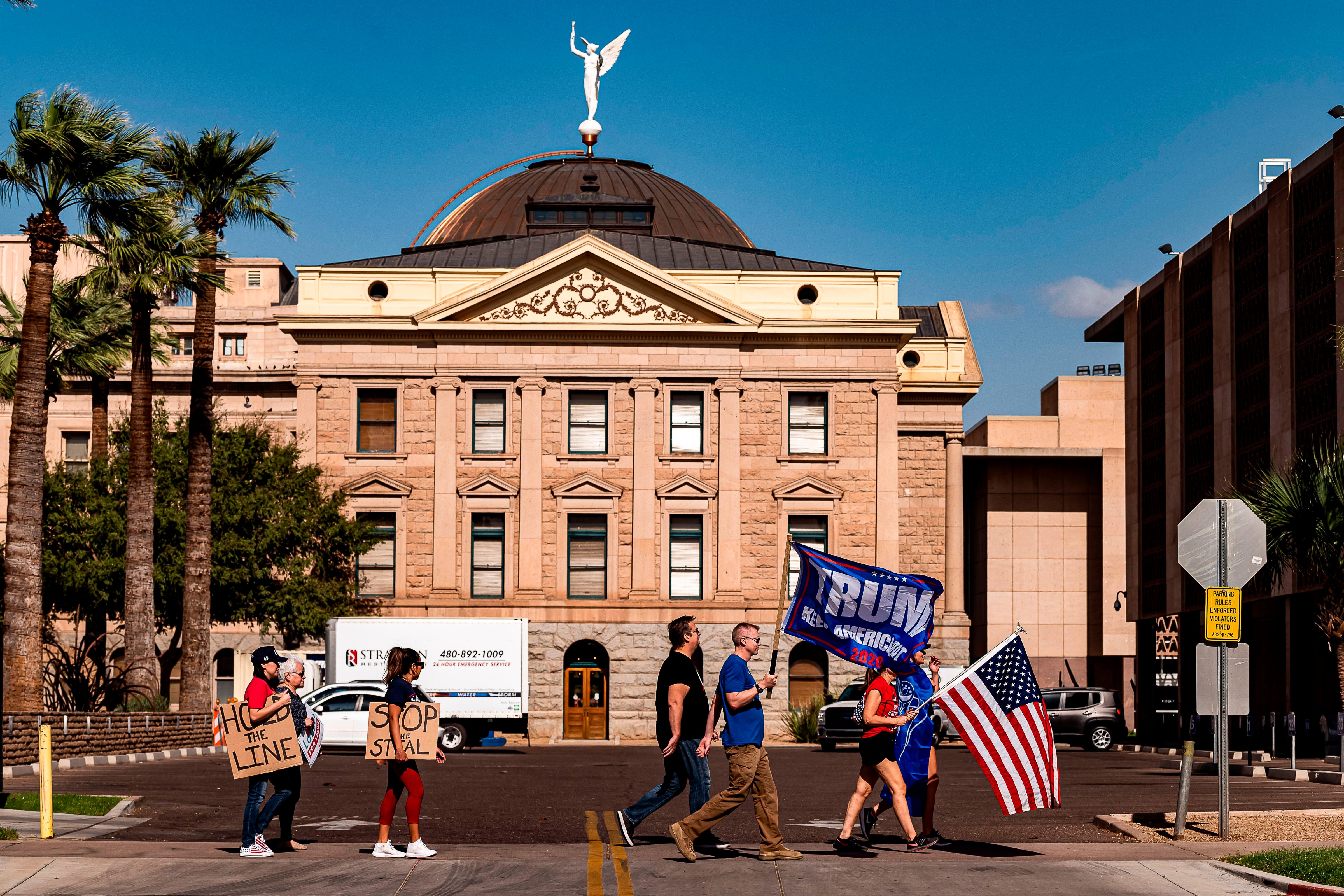 Supporters of former President Donald Trump protest in front of the Arizona State Capitol in Phoenix, Arizona, on November 7, 2020. (Olivier Touron/AFP—Getty Images)